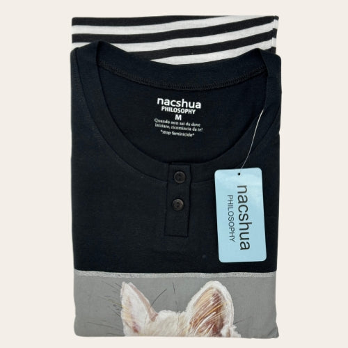 Nacshua - Pigiama Donna Serafino In Puro Cotone Con Pantalone Rigato Art. Romea