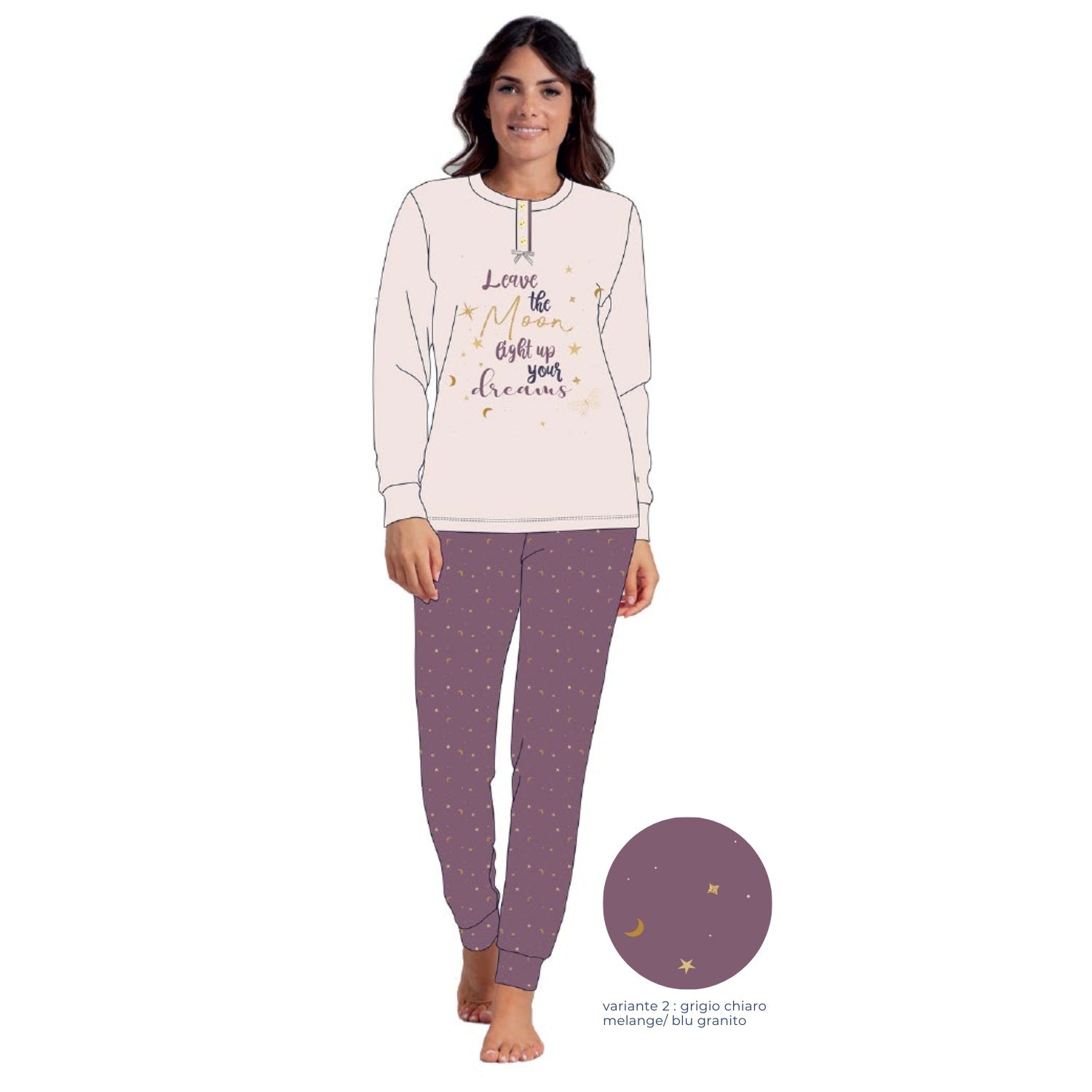 Irge Woman -pigiama Donna In Caldo Cotone 100% Serafino 3 Bottoni Con Stampa  Art. Mi1666