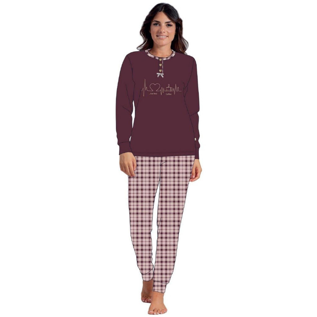 Irge Woman -pigiama Donna In Caldo Cotone 100% Serafino 3 Bottoni Con Stampa  Art. Mi1667