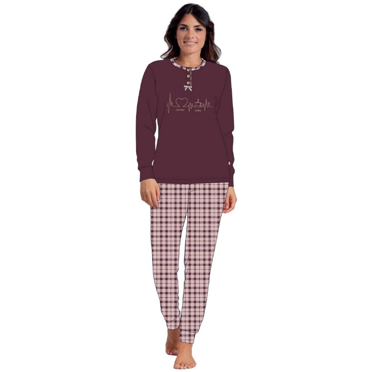 Irge Woman -pigiama Donna In Caldo Cotone 100% Serafino 3 Bottoni Con Stampa  Art. Mi1667