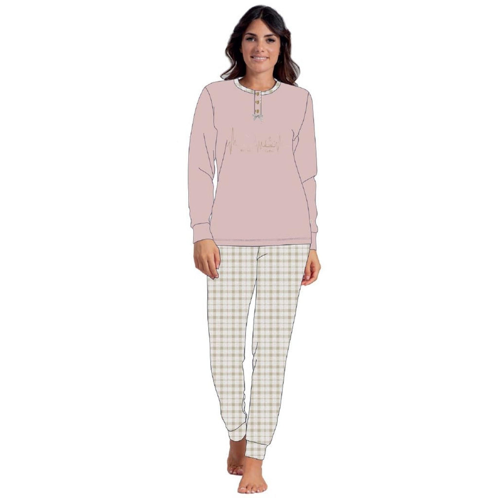 Irge Woman -pigiama Donna In Caldo Cotone 100% Serafino 3 Bottoni Con Stampa  Art. Mi1667
