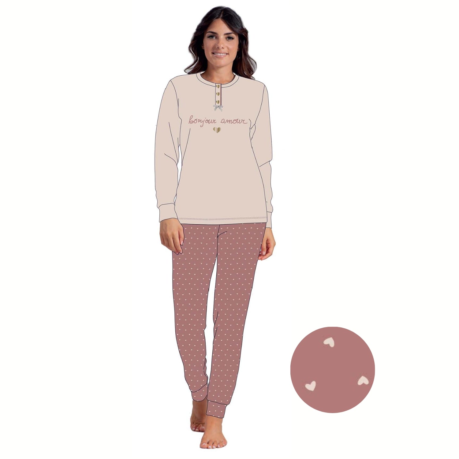 Irge Pigiama Donna Serafino Ricamato In Caldo Cotone 100%
