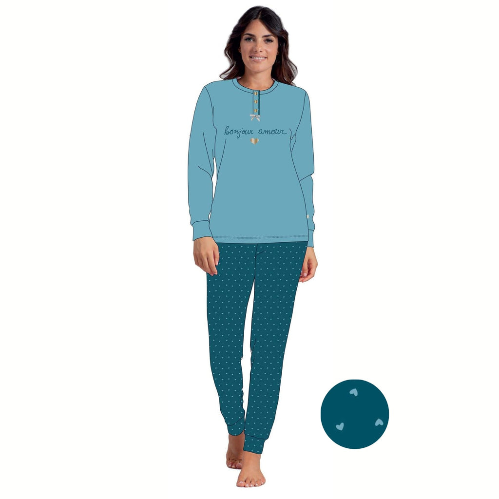 Irge Pigiama Donna Serafino Ricamato In Caldo Cotone 100%