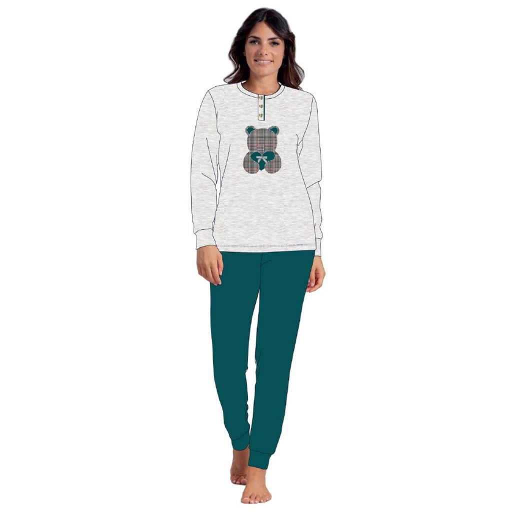 Irge Pigiama Donna Serafino Ricamato In Caldo Cotone 100%
