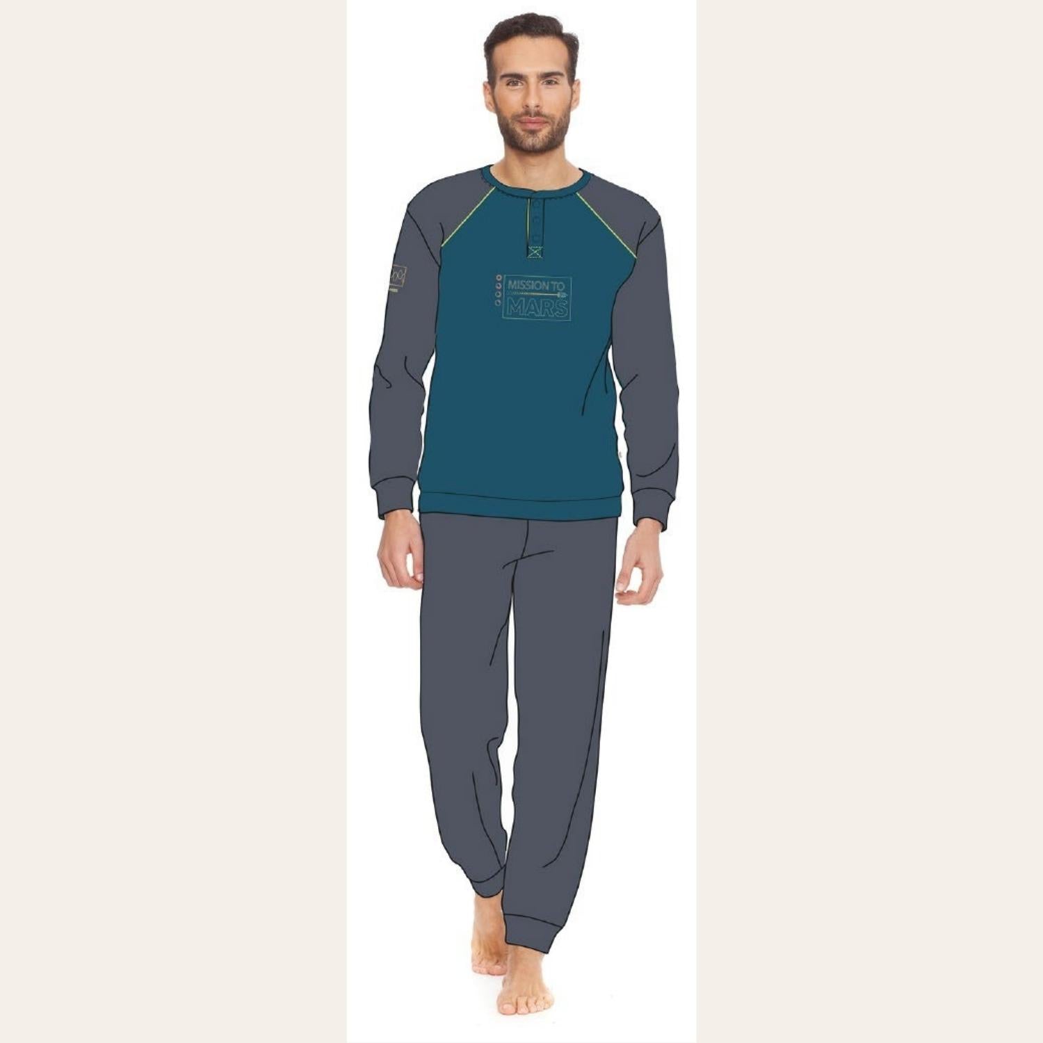 Irge Pigiama Uomo Serafino Caldo Cotone 100% Stampato Art. Mi1624