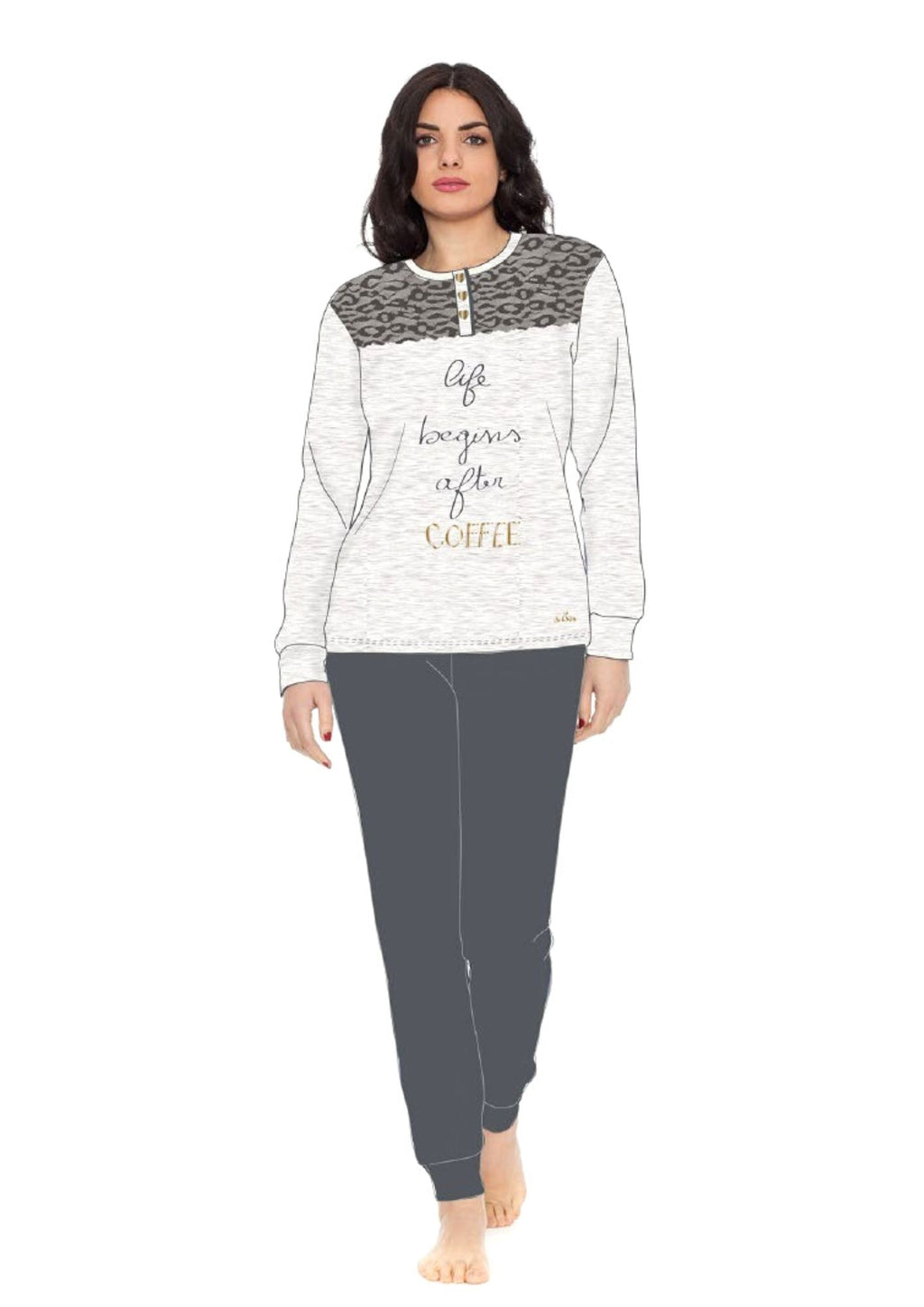 Pigiama In Caldo Cotone Interlock Y&m374 Due Varianti Di Colore Invernale
