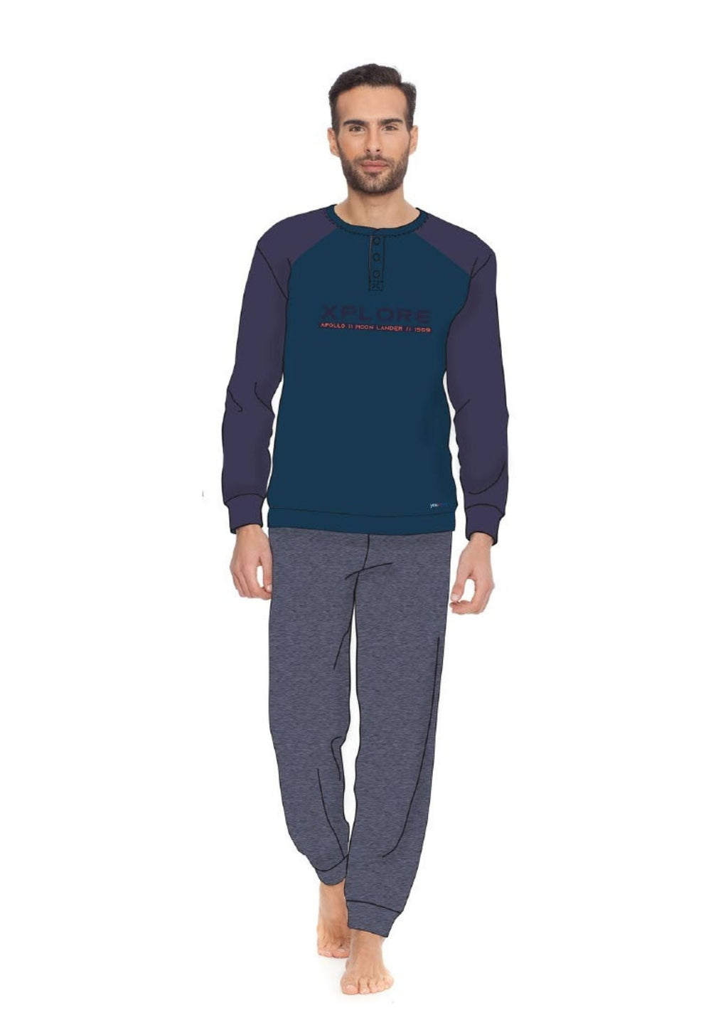 Y&m By Irge - Pigiama Uomo In Caldo Cotone Invernale Termico Interlock - Due Varianti Di Colore  Art.y&m388
