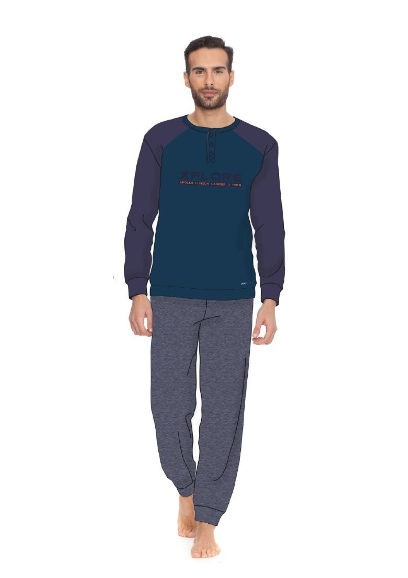 Y&m By Irge - Pigiama Uomo In Caldo Cotone Invernale Termico Interlock - Due Varianti Di Colore  Art.y&m388