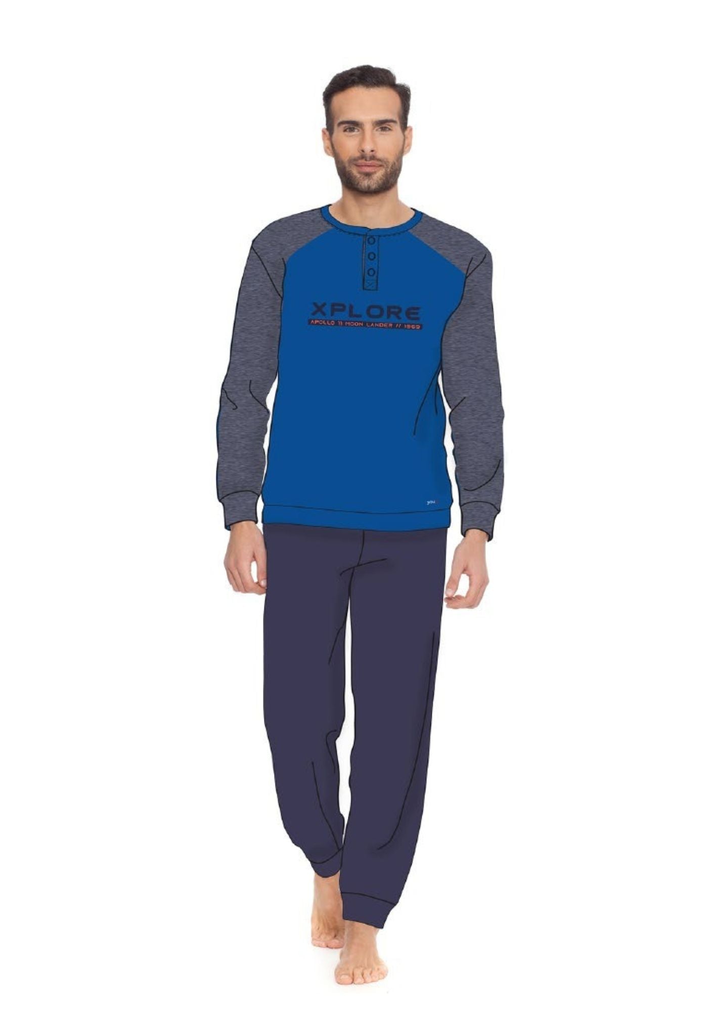 Y&m By Irge - Pigiama Uomo In Caldo Cotone Invernale Termico Interlock - Due Varianti Di Colore  Art.y&m388