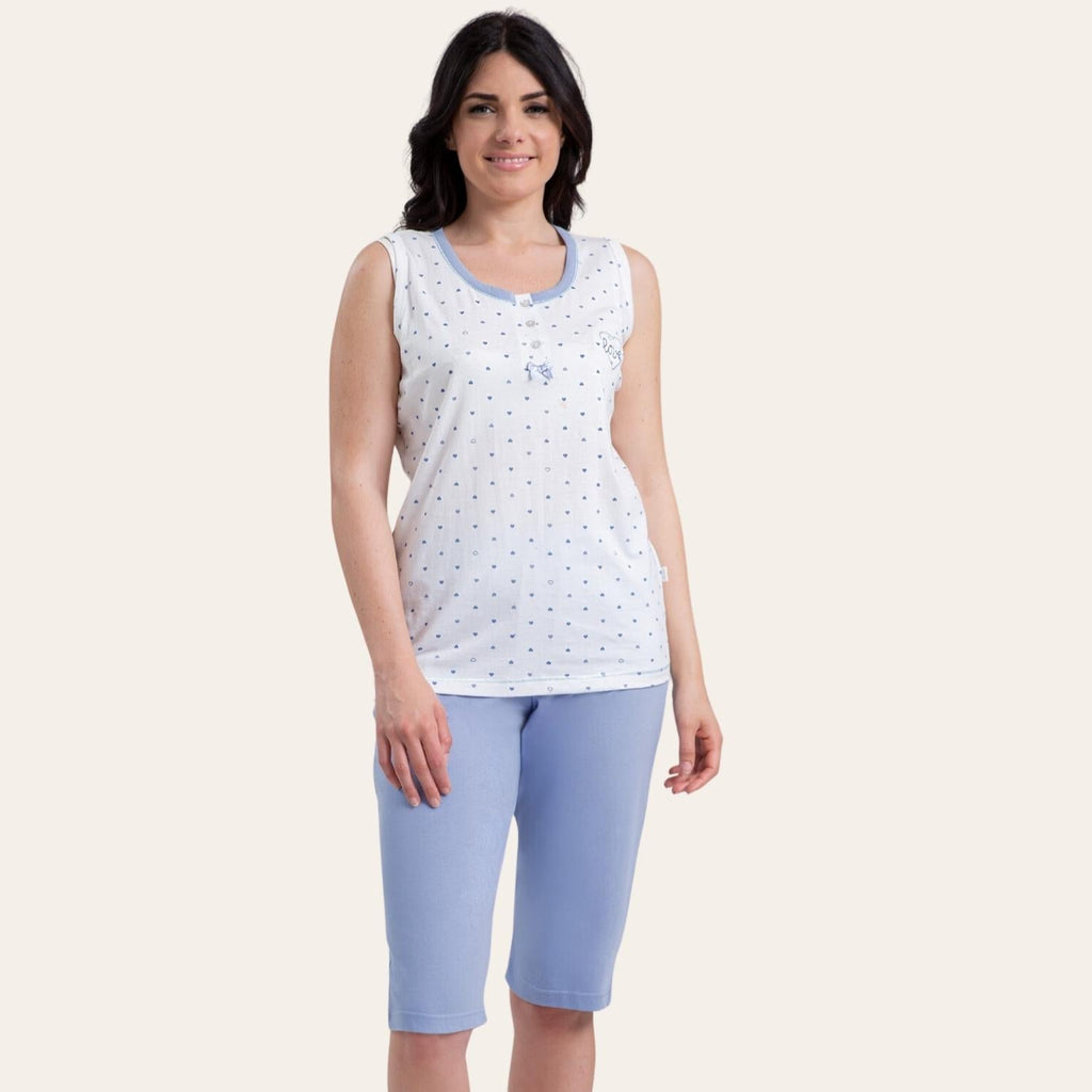 Irge Pigiama Donna Pinocchietto Spalla-larga In Jersey Puro Cotone  Art. Ir1783