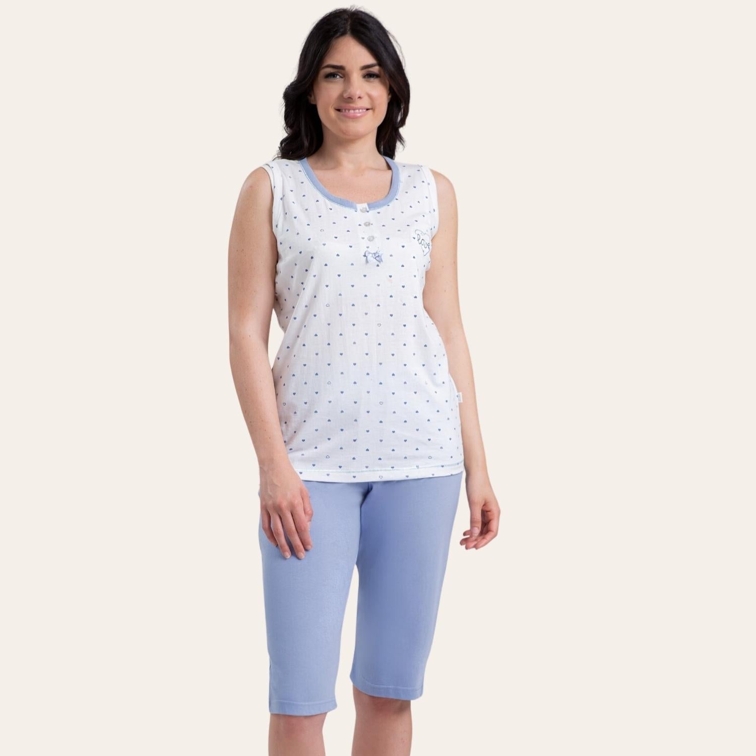 Irge Pigiama Donna Pinocchietto Spalla-larga In Jersey Puro Cotone  Art. Ir1783