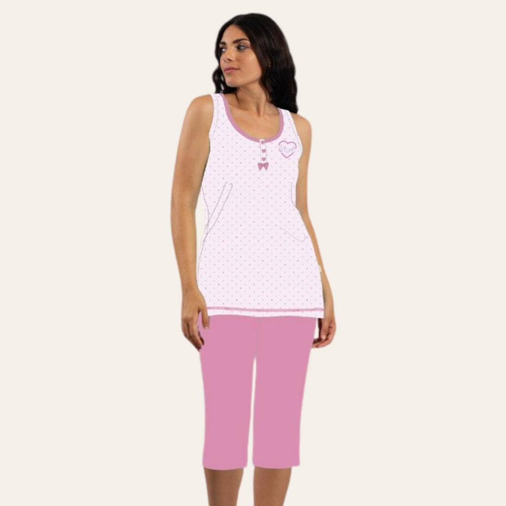 Irge Pigiama Donna Pinocchietto Spalla-larga In Jersey Puro Cotone  Art. Ir1783
