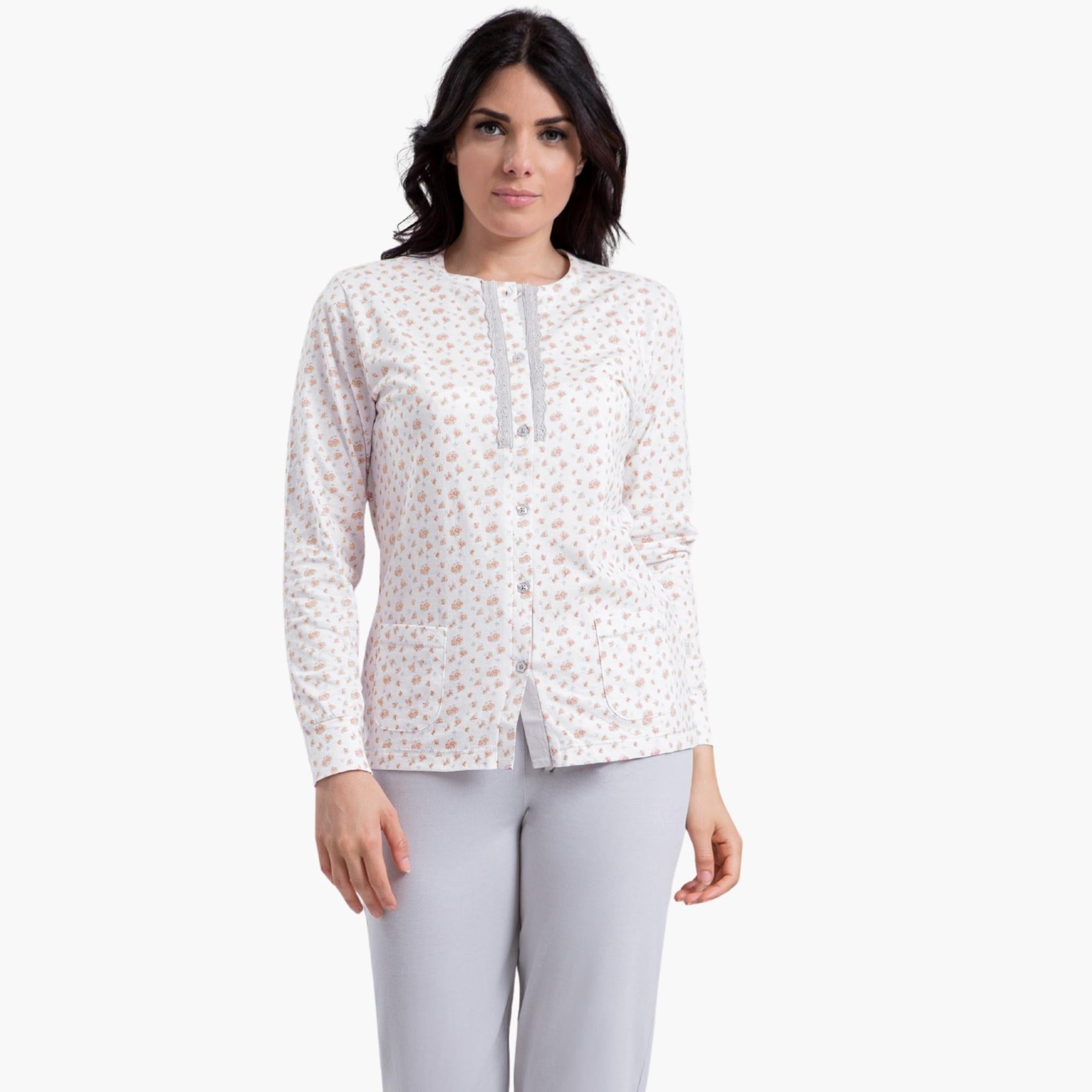 Irge Pigiama Donna Cotone Lungo Aperto Stampato Elastico Caviglia   Art. Ir1731