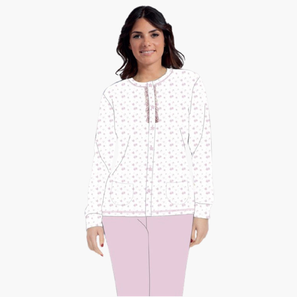 Irge Pigiama Donna Cotone Lungo Aperto Stampato Elastico Caviglia   Art. Ir1731