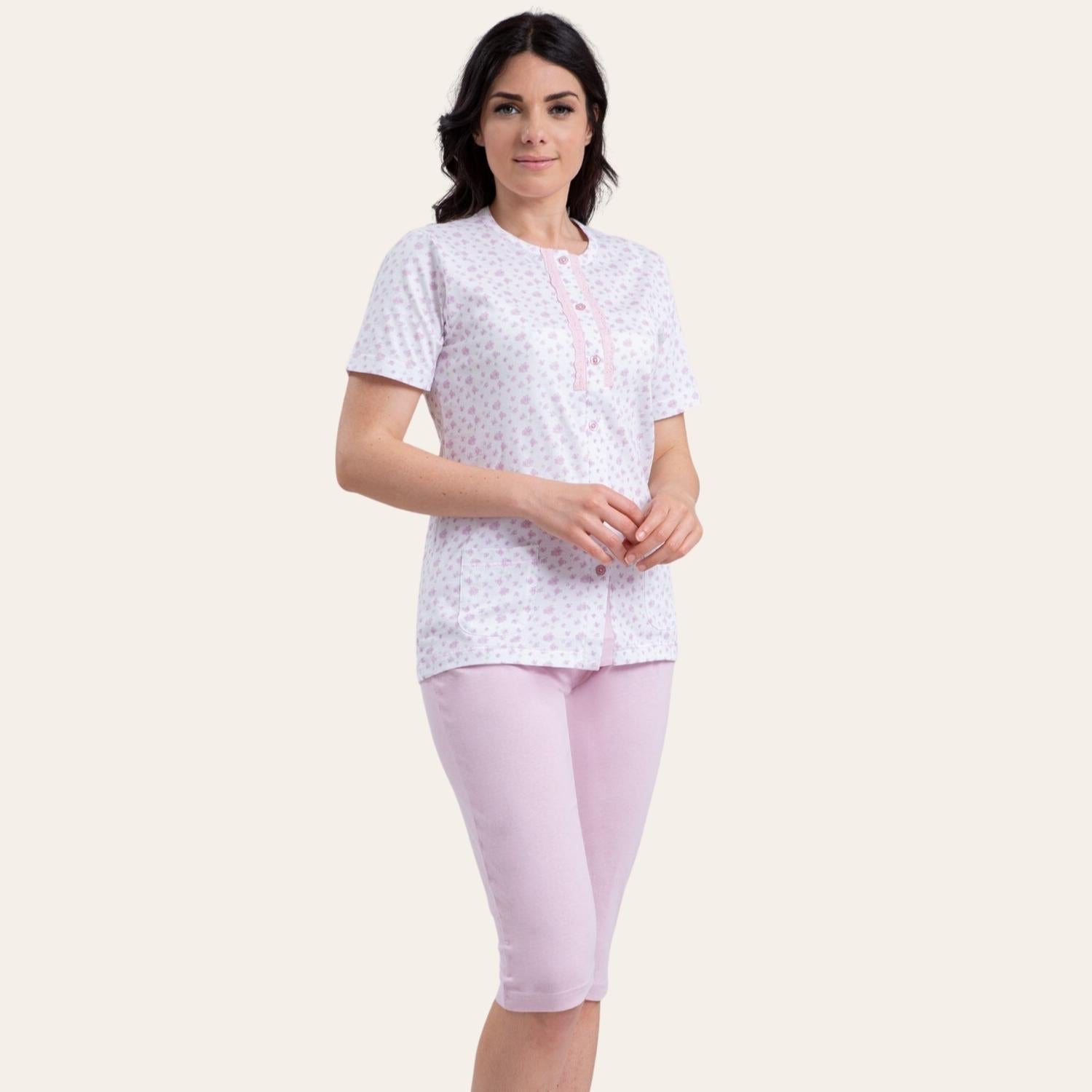 Irge Pigiama Donna Pinocchietto Spalla-larga In Jersey Puro Cotone  Art. Ir1733