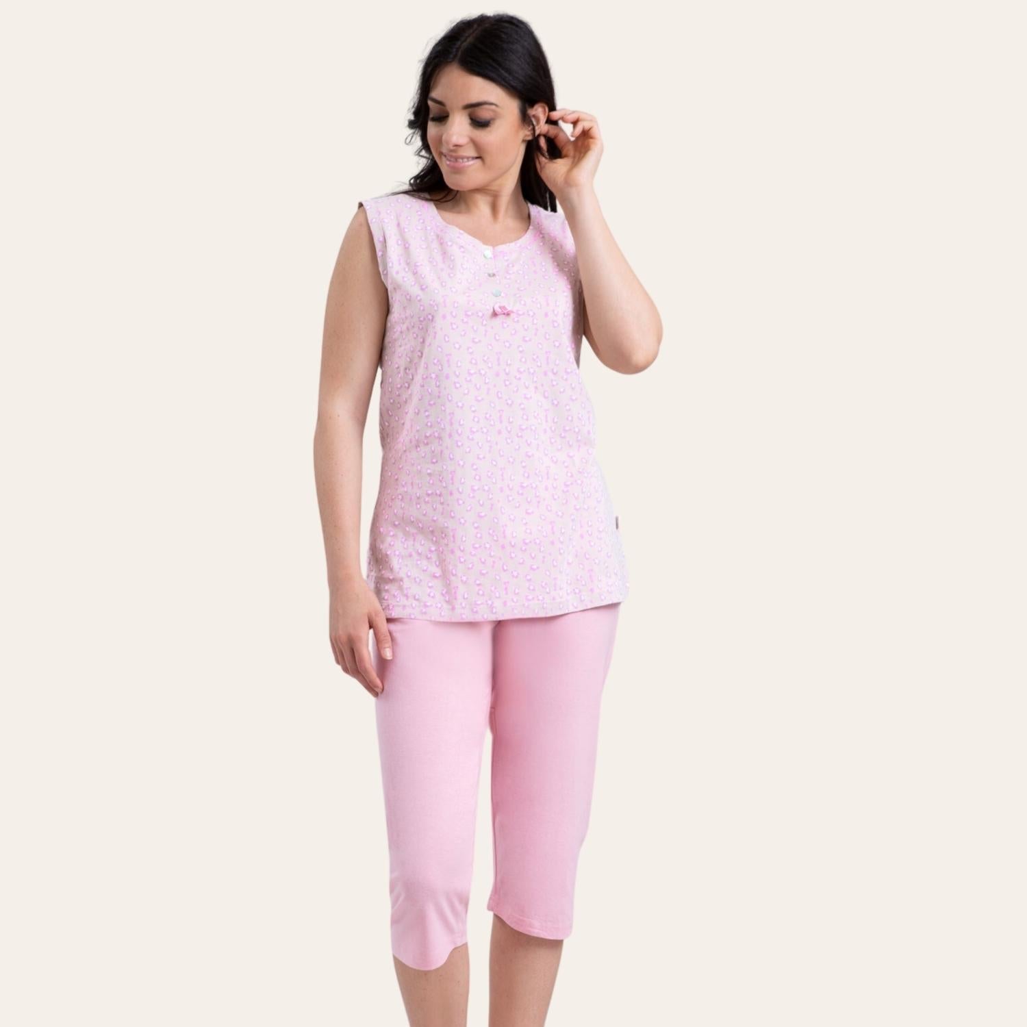 Irge Pigiama Donna Pinocchietto Spalla-larga In Jersey Puro Cotone  Art. Ir1781