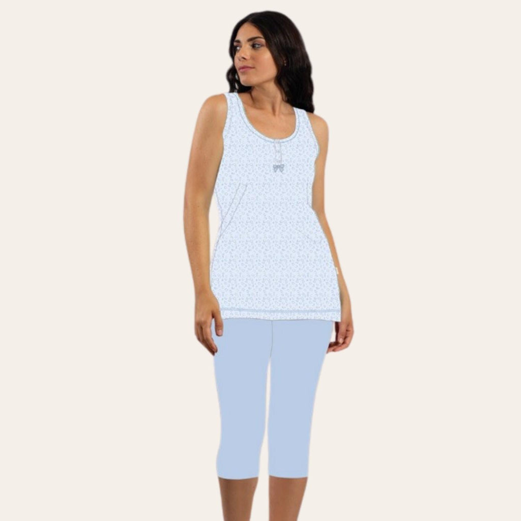 Irge Pigiama Donna Pinocchietto Spalla-larga In Jersey Puro Cotone  Art. Ir1781