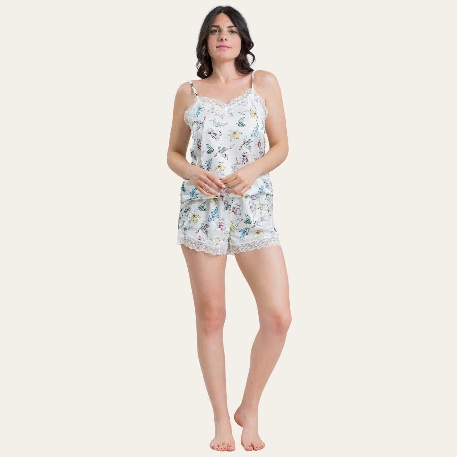 Irge Baby Doll Donna In Raso Fantasia Spalla Stretta Con Applicazioni In Pizzo  Art. Ir1830