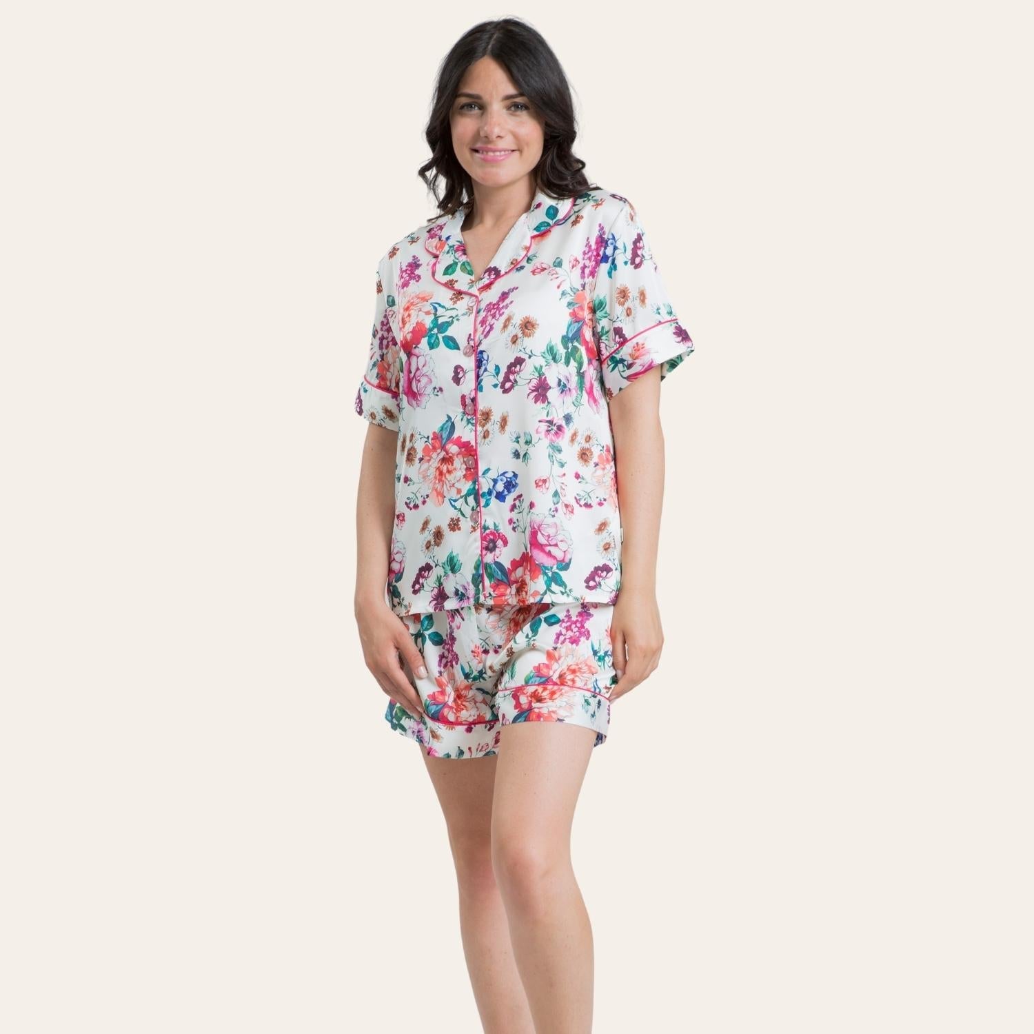 Irge Pigiama Donna Corto In Raso Fantasia Mezza Manica Aperto Con Collo  Art. Ir1835