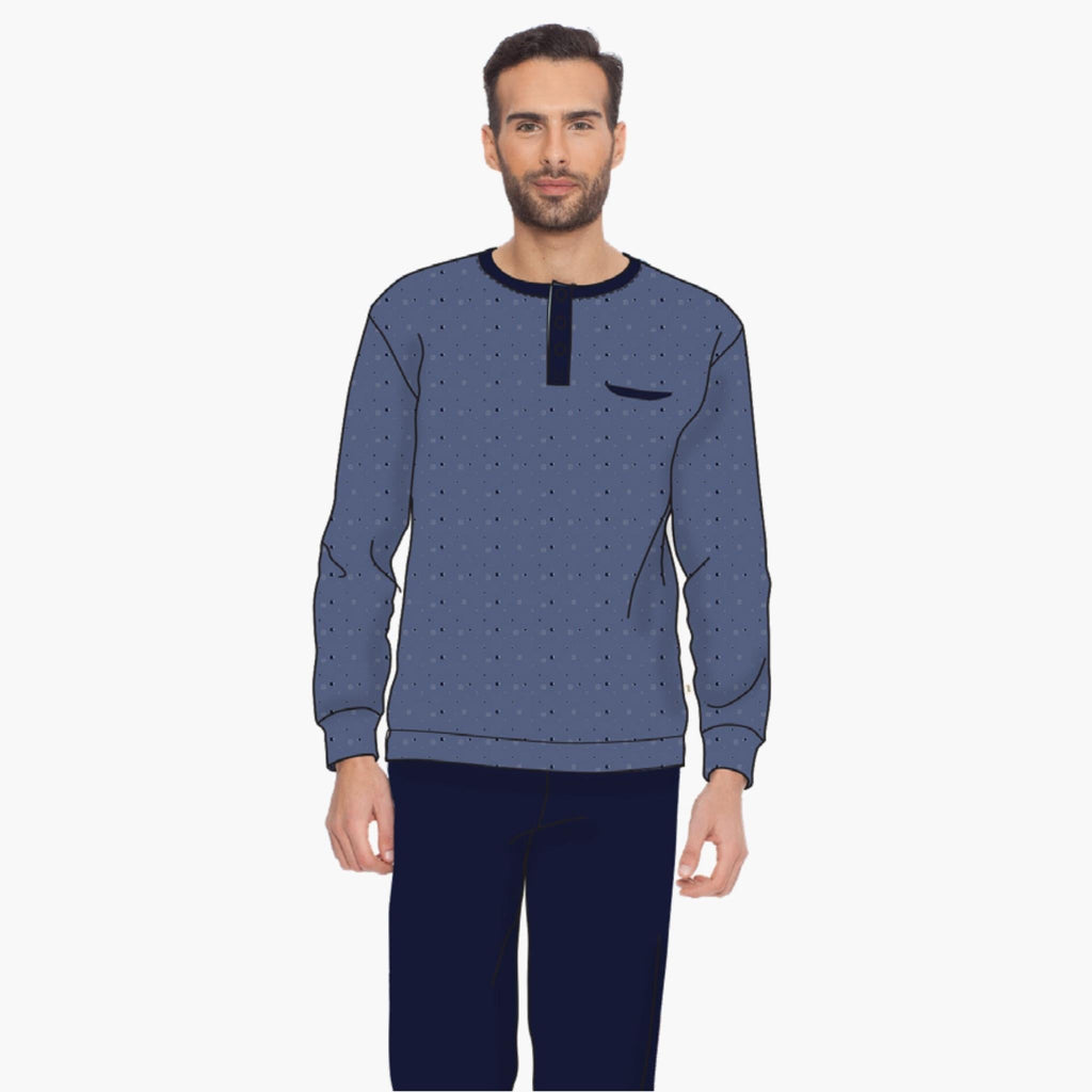 Irge Pigiama Uomo In Puro Cotone Lungo Collo Serafino Con Elastico Alla Caviglia  Art. Ir1756