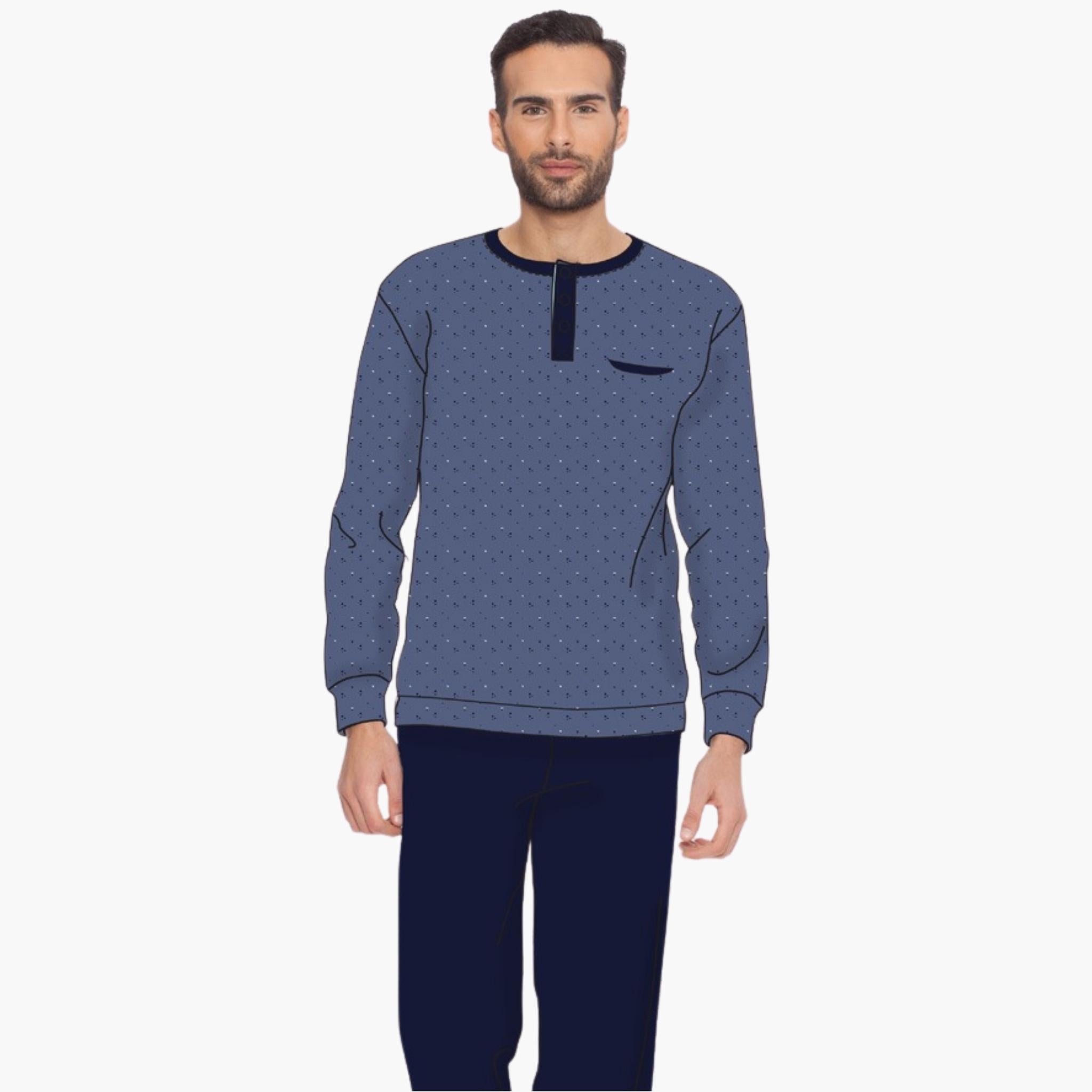 Irge Pigiama Uomo In Puro Cotone Lungo Collo Serafino Con Elastico Alla Caviglia  Art. Ir1760