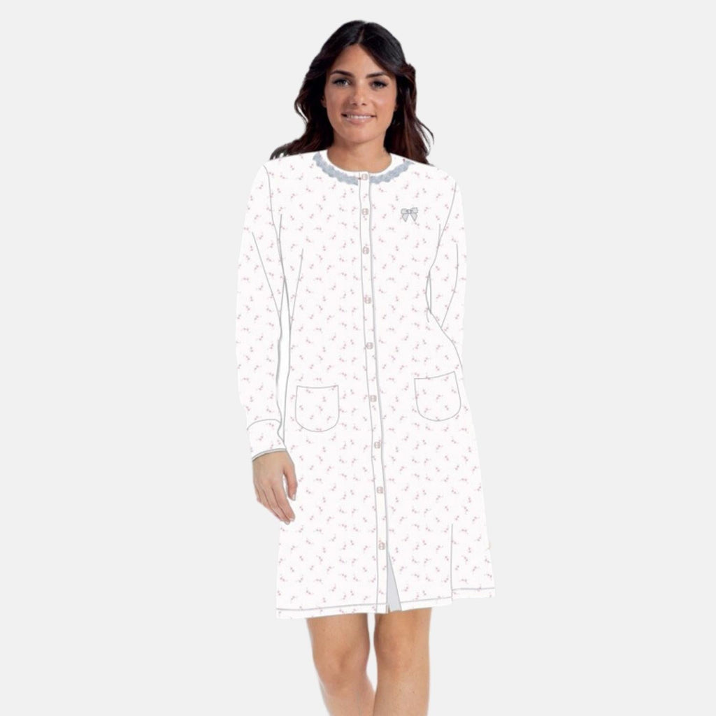 Irge Camicia Da Notte Calibrata Corta In Puro Cotone Aperta Stampata  Art. Cd147