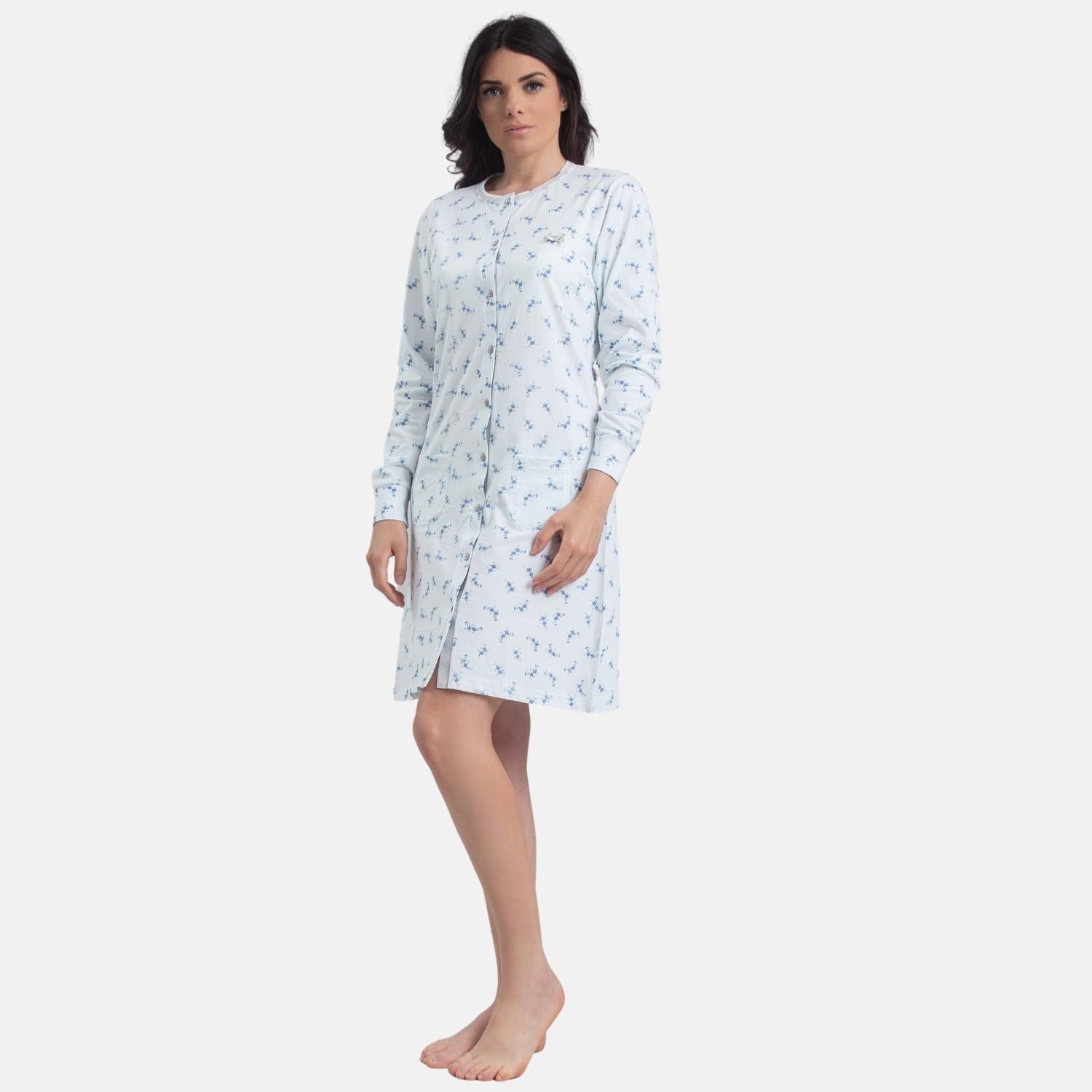 Irge Camicia Da Notte Calibrata Corta In Puro Cotone Aperta Stampata  Art. Cd147