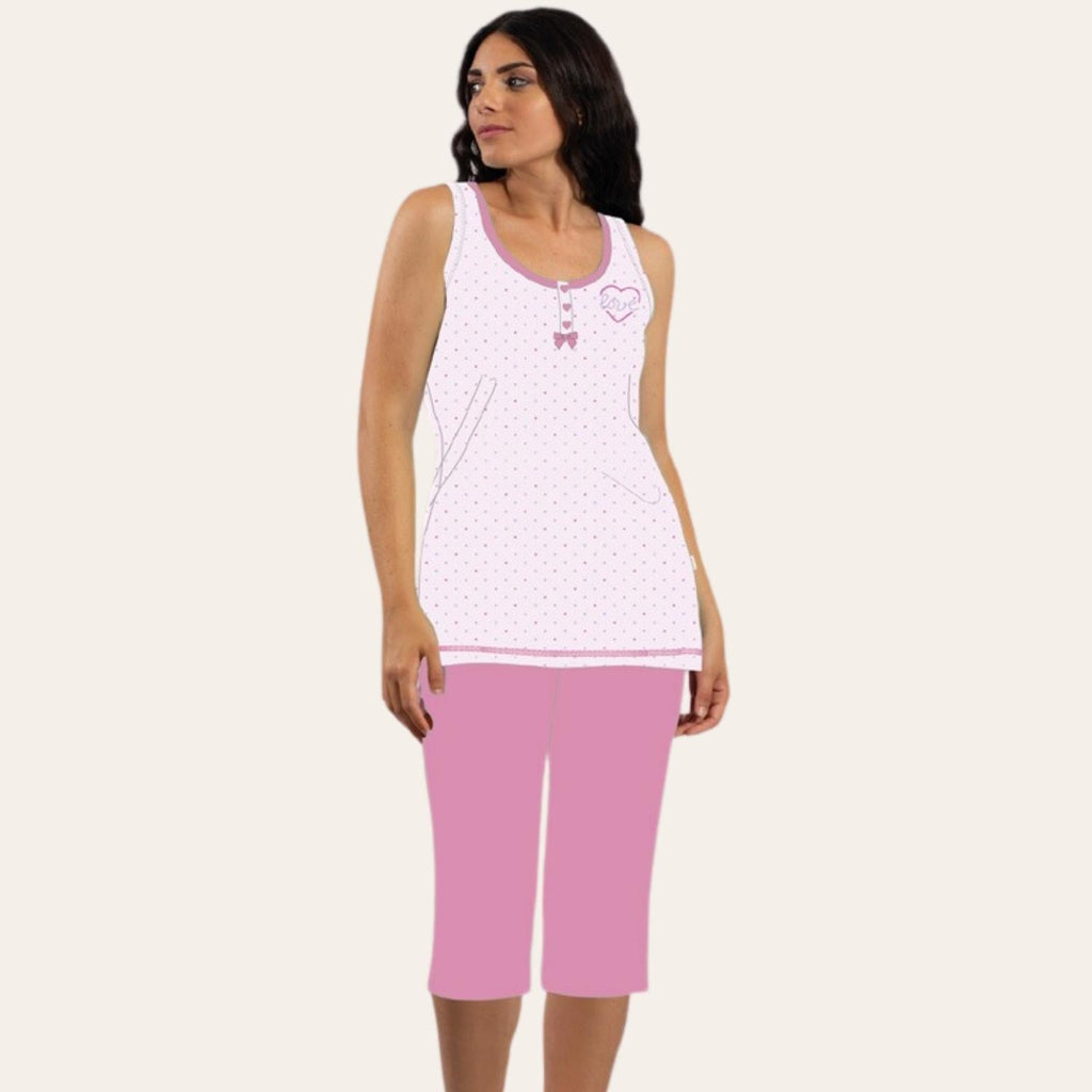Irge Pigiama Donna Calibrato Pinocchietto Spalla-larga In Jersey Puro Cotone  Art. Cd159