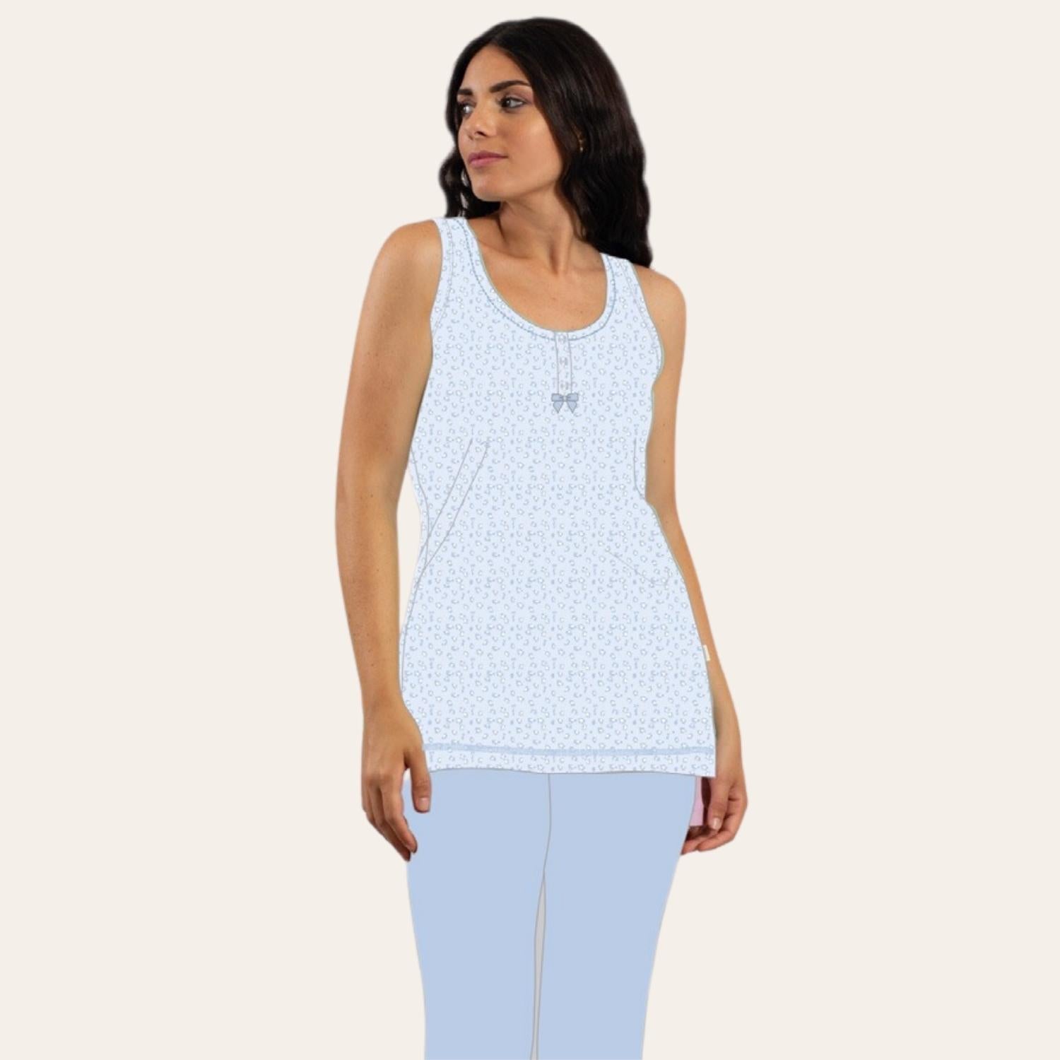 Irge Pigiama Donna Calibrato Pinocchietto Spalla-larga In Jersey Puro Cotone  Art. Cd161