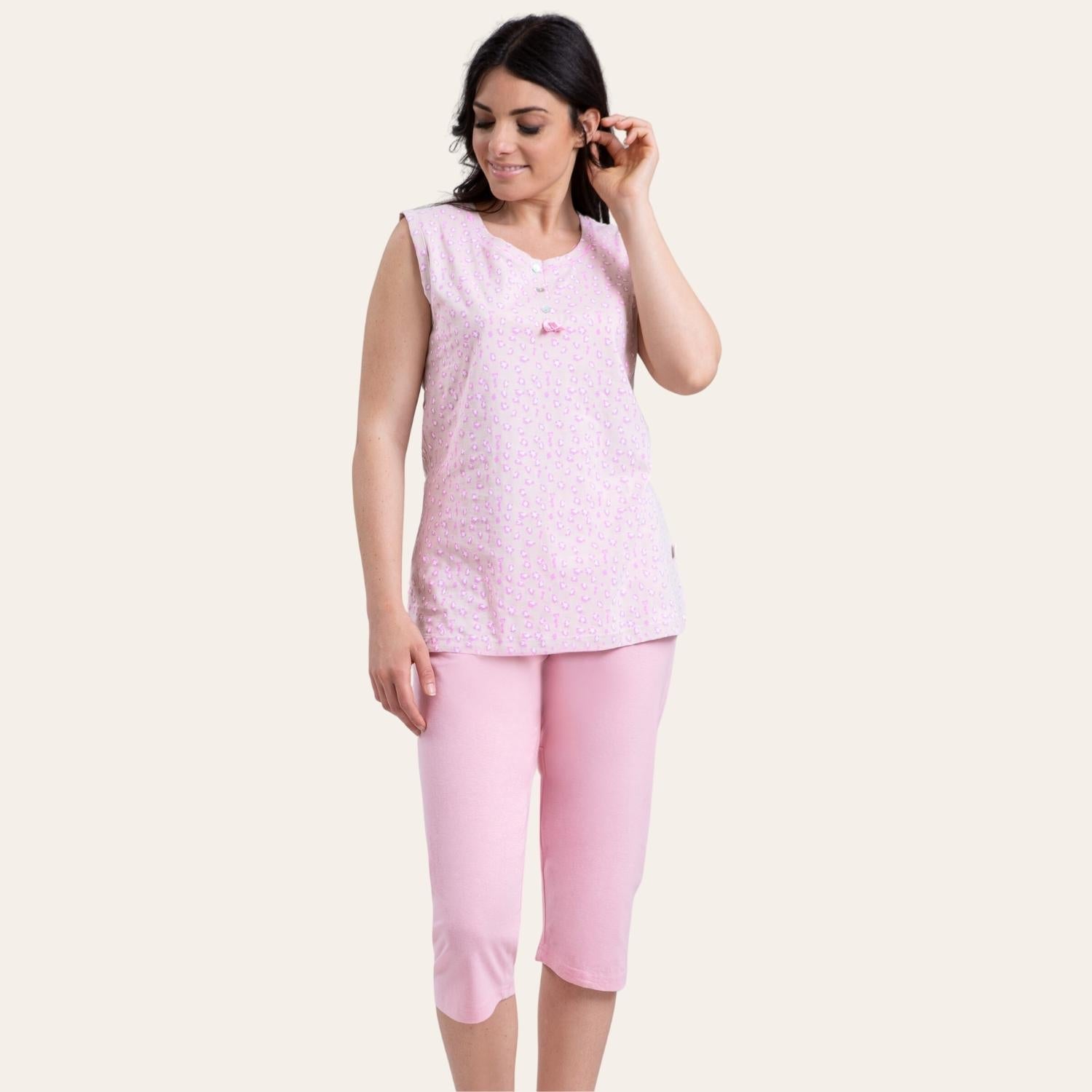 Irge Pigiama Donna Calibrato Pinocchietto Spalla-larga In Jersey Puro Cotone  Art. Cd161