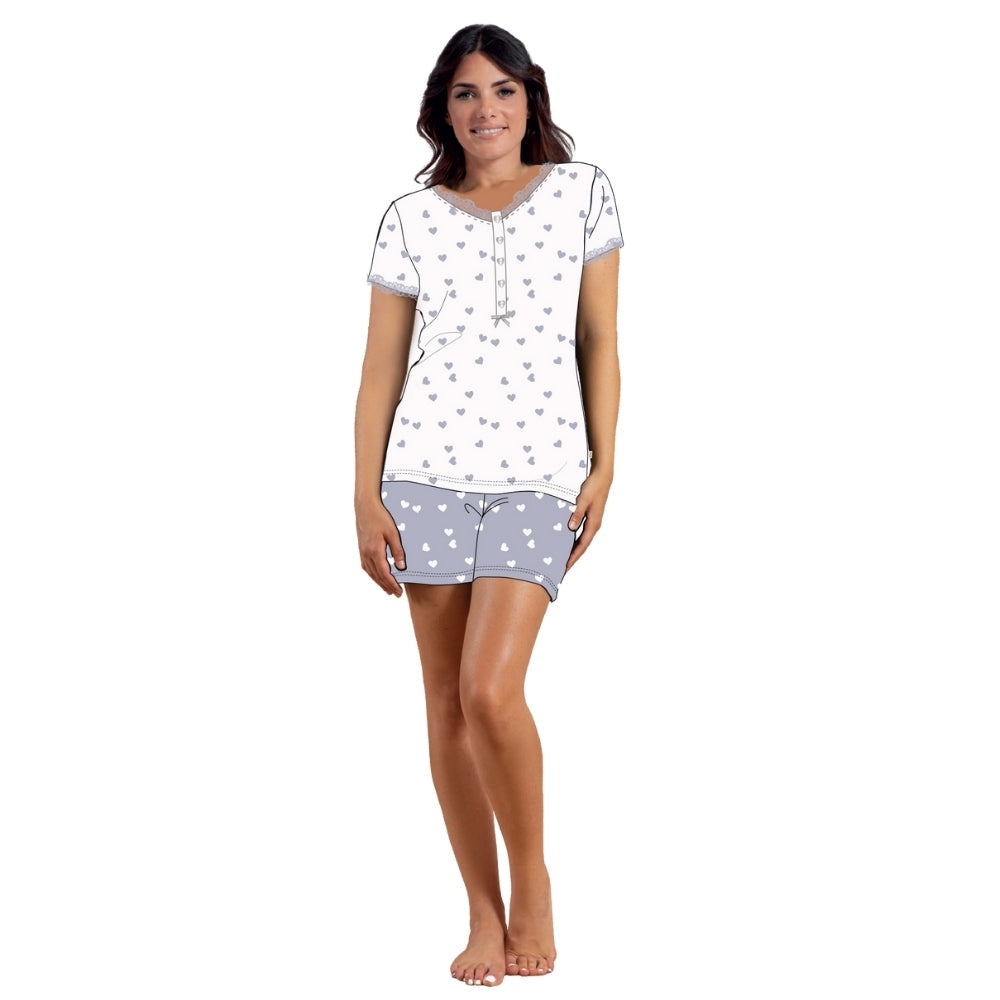 Irge - Pigiama Donna Cotone Serafino Mezza Manica Corto In Jersey Puro Cotone Stampato  Art. Mi1786