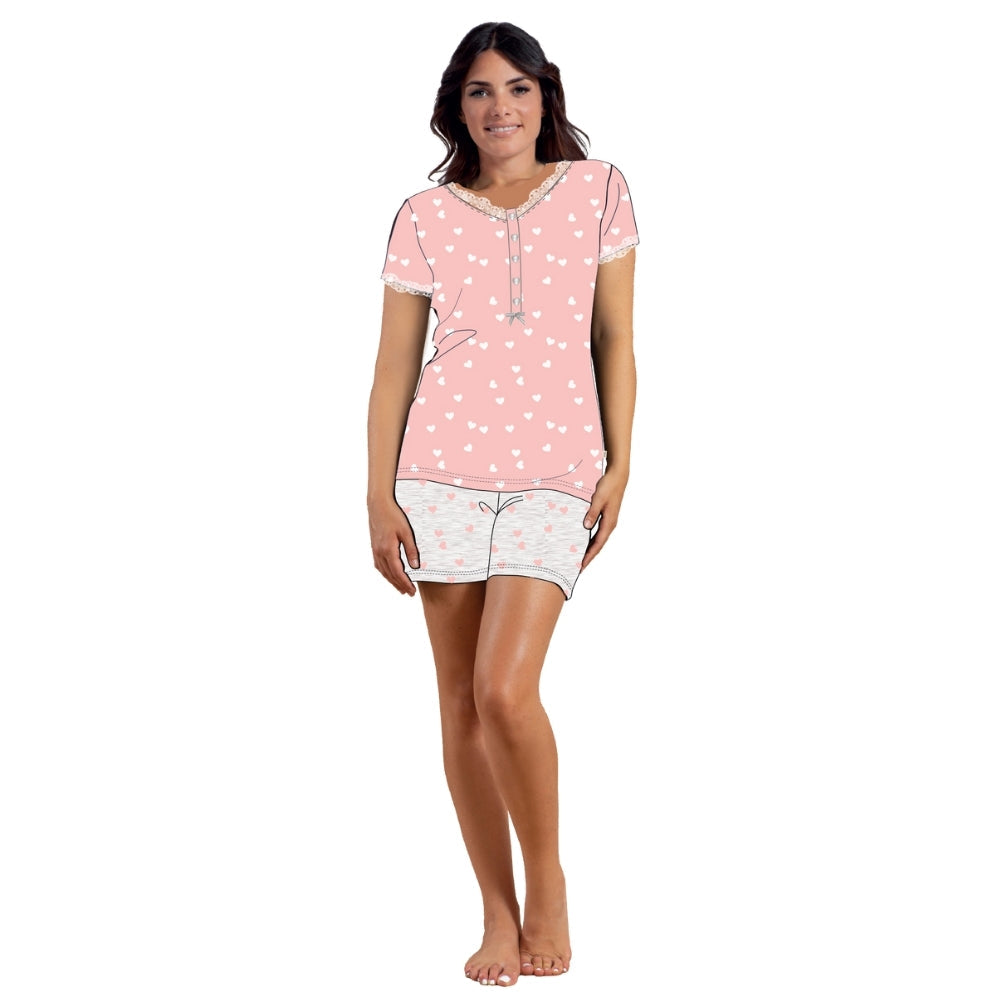 Irge - Pigiama Donna Cotone Serafino Mezza Manica Corto In Jersey Puro Cotone Stampato  Art. Mi1786