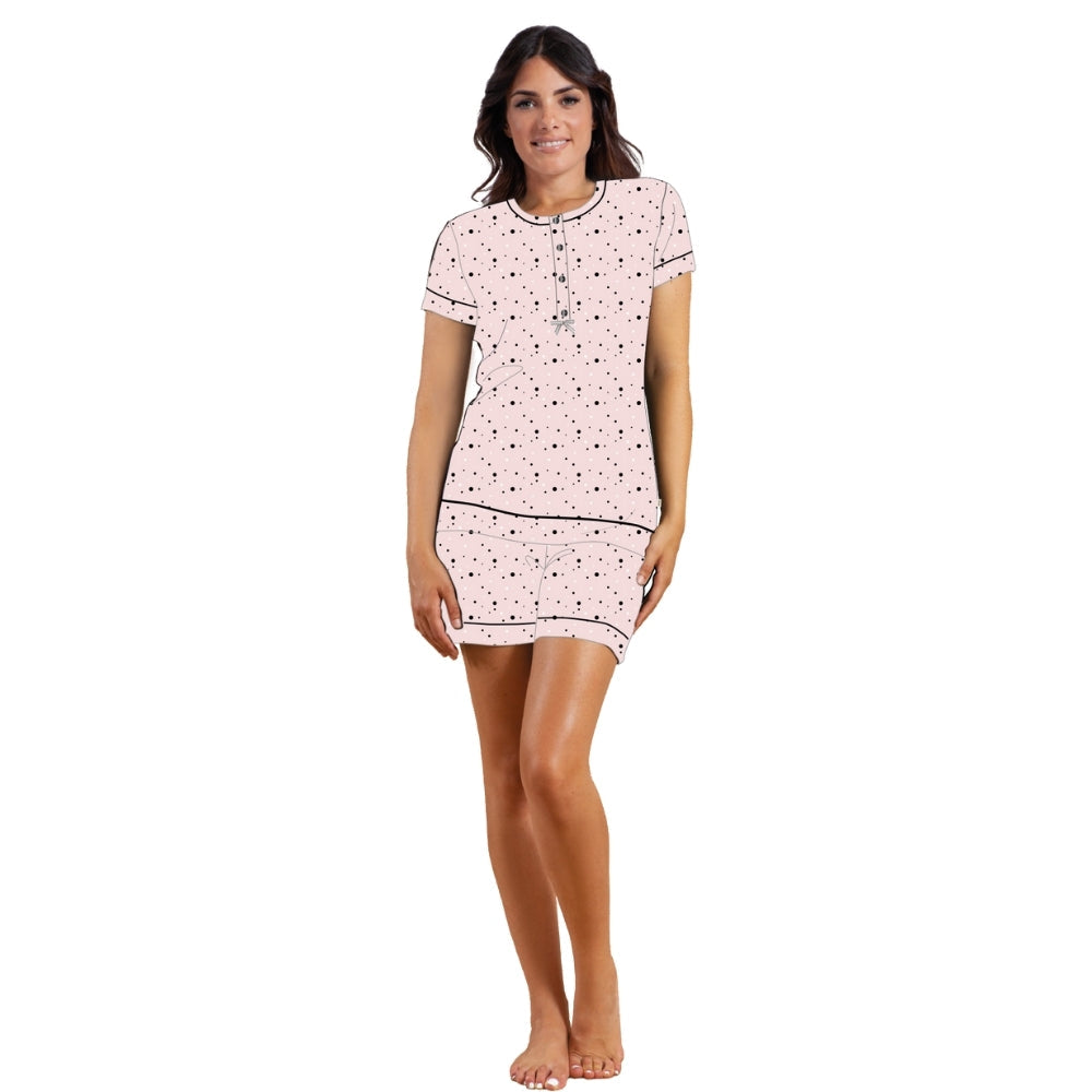 Irge - Pigiama Donna Cotone Serafino Mezza Manica Corto In Jersey Puro Cotone Stampato  Art. Mi1804
