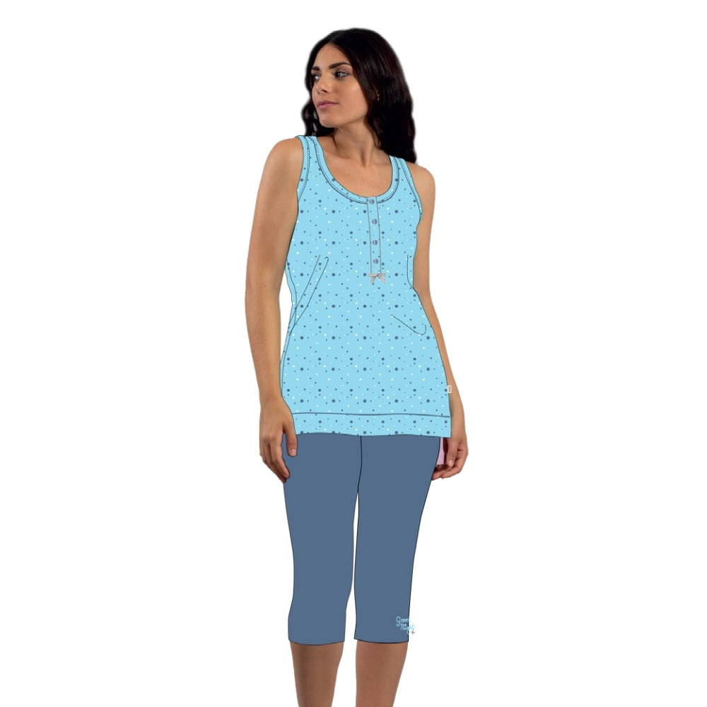 Irge - Pigiama Donna Cotone Serafino Spalla Larga Pescatore Stampato In Puro Cotone Mi1807