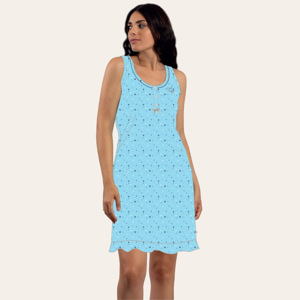 Irge Camicia Da Notte Donna 3 Bottoni Fantasia Spalla Larga In Puro Cotone  Art. Mi1808