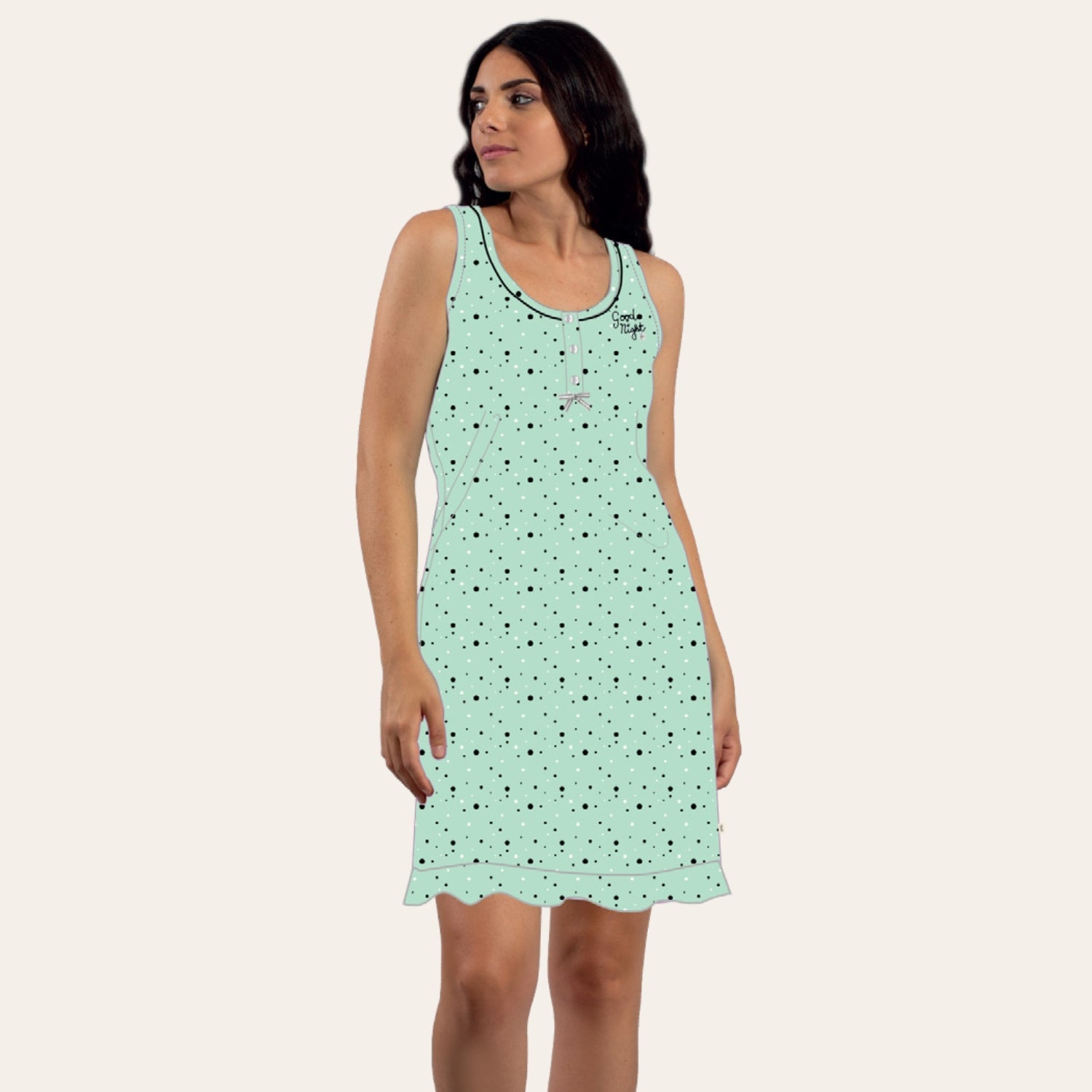 Irge Camicia Da Notte Donna 3 Bottoni Fantasia Spalla Larga In Puro Cotone  Art. Mi1808