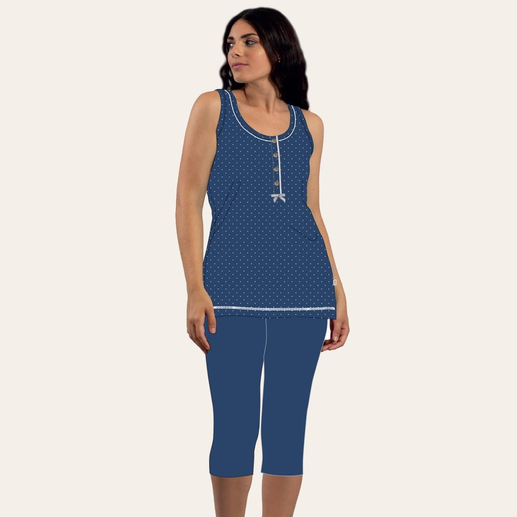 Irge Pigiama Donna Calibrato Pinocchietto Spalla-larga In Jersey Puro Cotone  Art. Cdm156