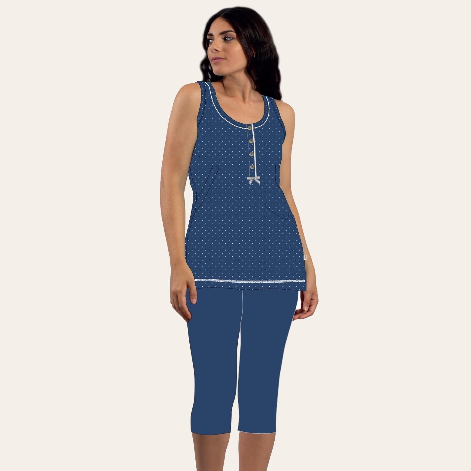 Irge Pigiama Donna Calibrato Pinocchietto Spalla-larga In Jersey Puro Cotone  Art. Cdm156
