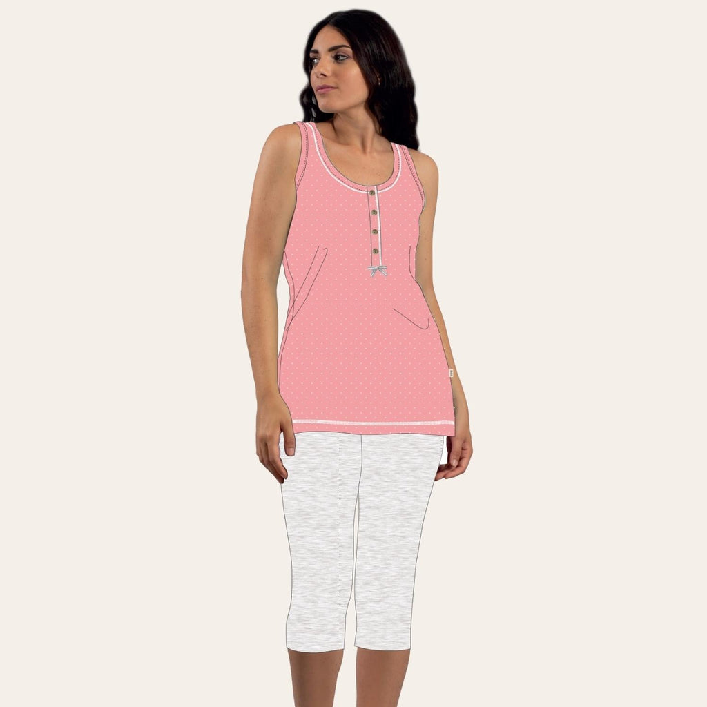 Irge Pigiama Donna Calibrato Pinocchietto Spalla-larga In Jersey Puro Cotone  Art. Cdm156