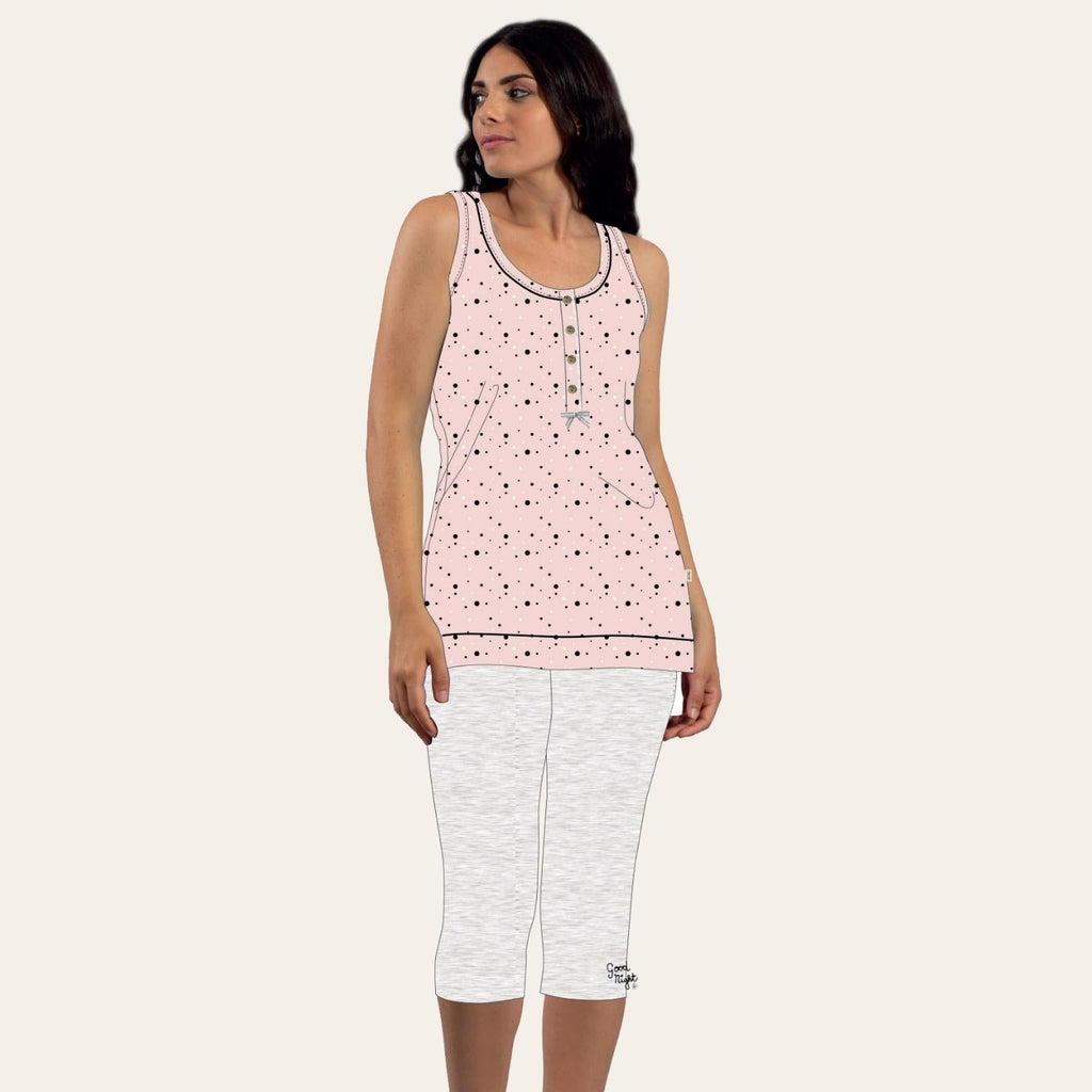 Irge Pigiama Donna Calibrato Pinocchietto Spalla-larga In Jersey Puro Cotone  Art. Cdm161