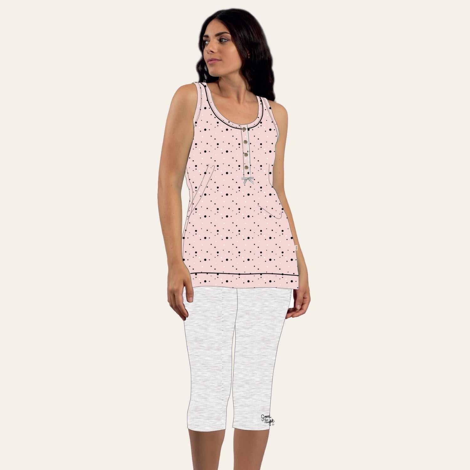 Irge Pigiama Donna Calibrato Pinocchietto Spalla-larga In Jersey Puro Cotone  Art. Cdm161