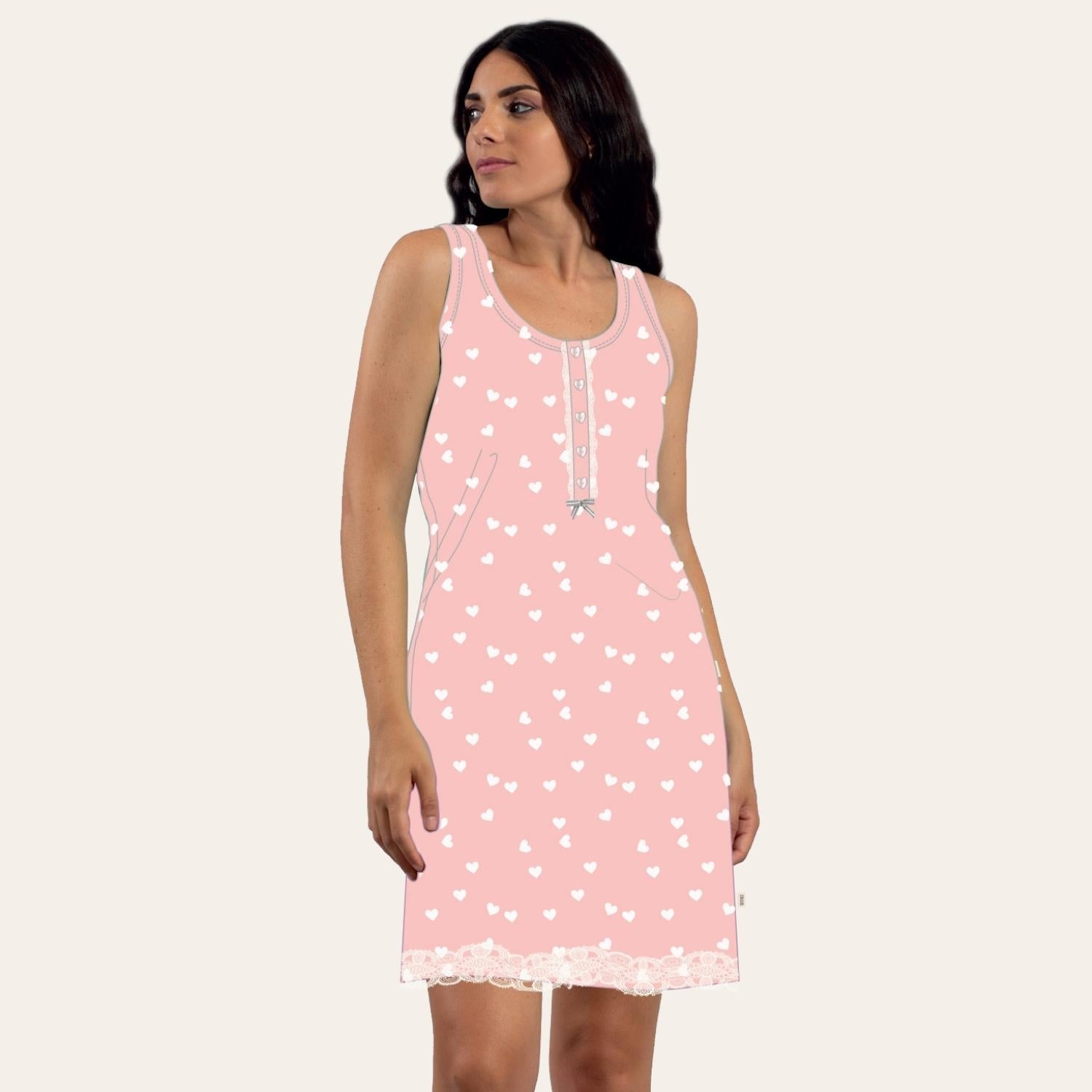 Irge Camicia Da Notte Calibrata Donna Spalla Larga In Jersey Puro Cotone  Art. Cdm152