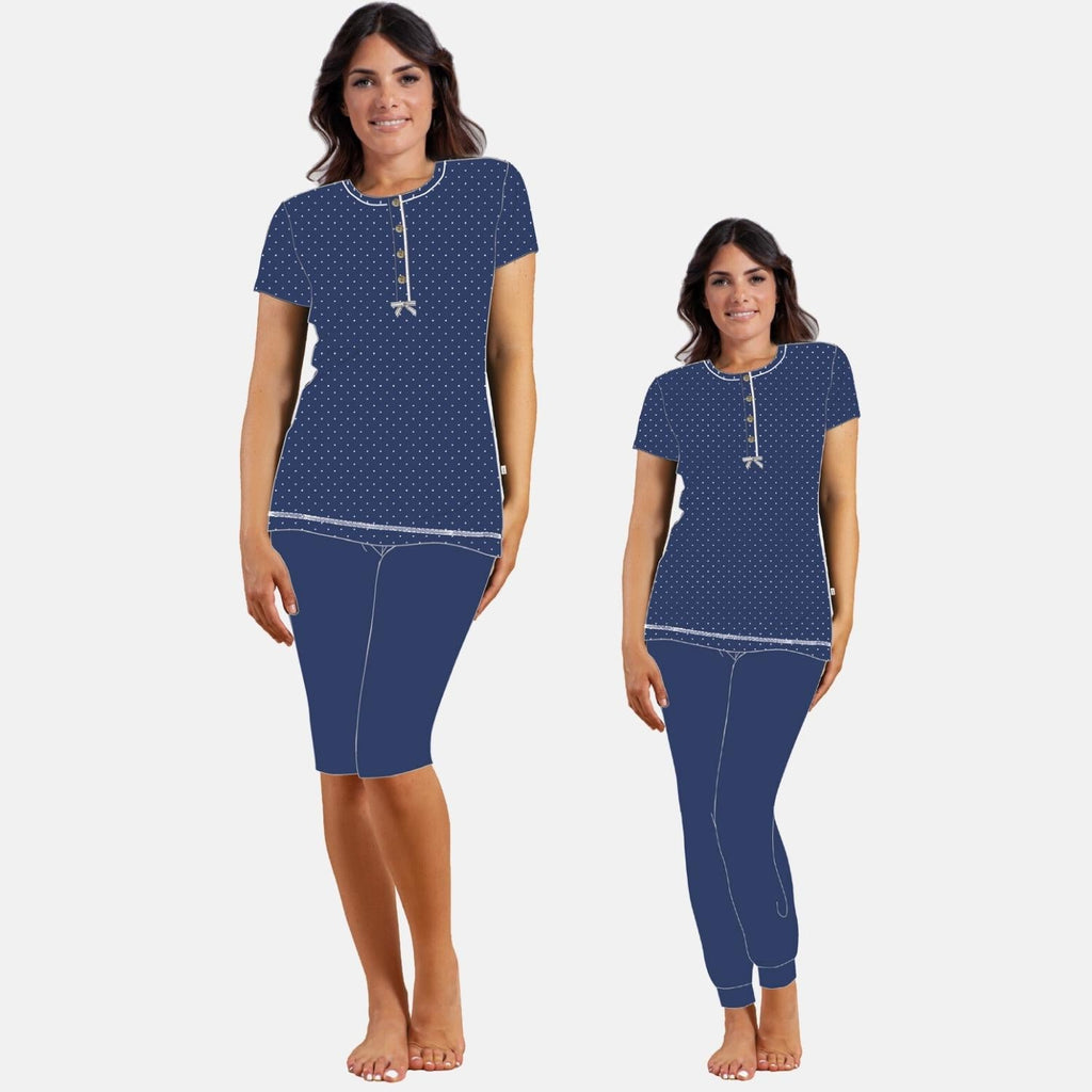 Irge Pigiama Donna Calibrato 3 Pezzi Maglia Mezza Manica - Pantalone Lungo - Pantalone Corto In Cotone