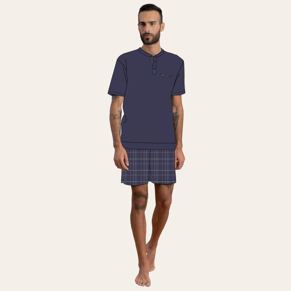 Irge Pigama Uomo Mezza Manica Pantaloncino Fantasia Corto In Puro Cotone  Art. Mi1766