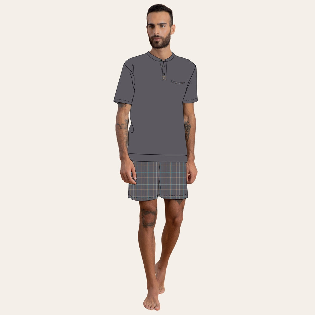 Irge Pigama Uomo Mezza Manica Pantaloncino Fantasia Corto In Puro Cotone  Art. Mi1766