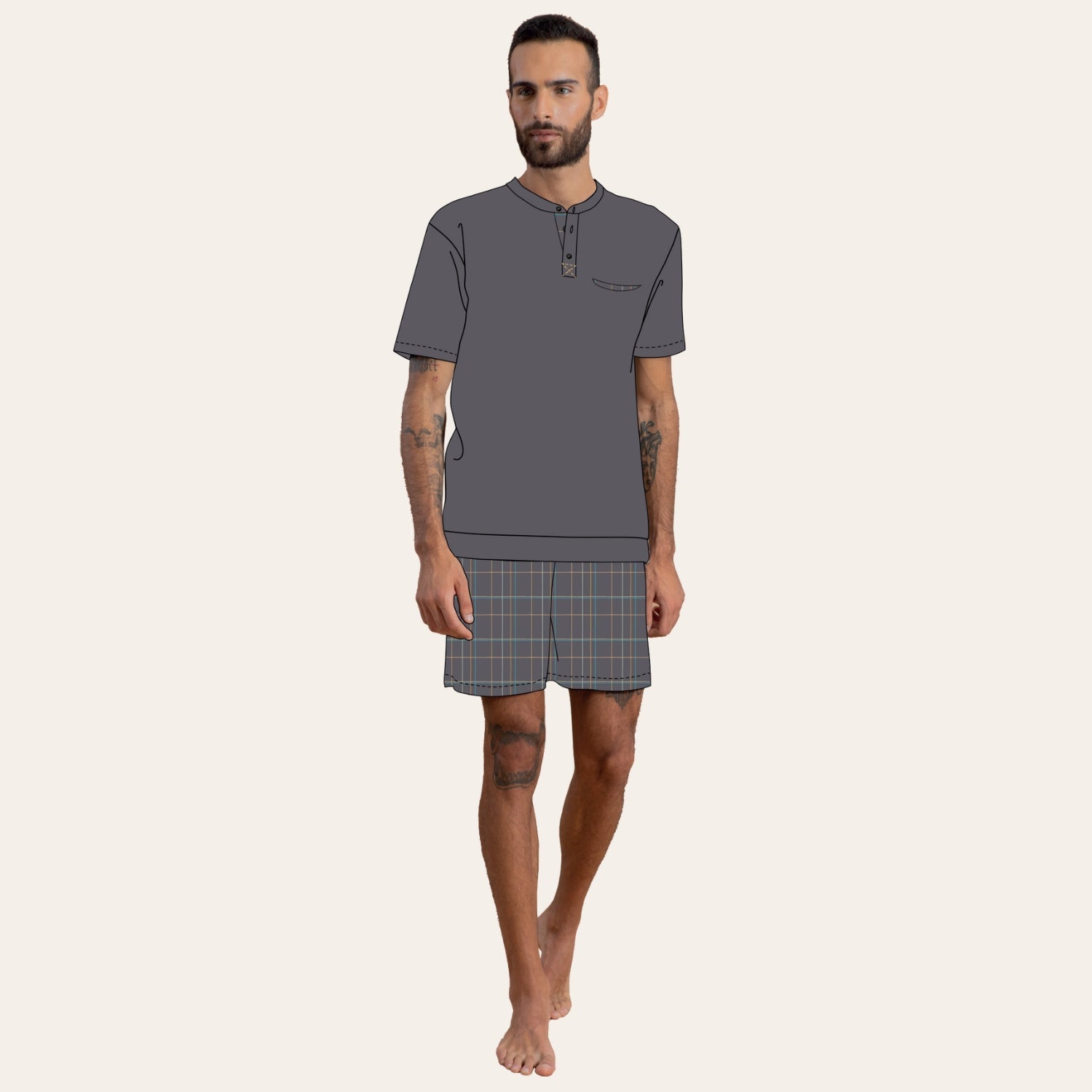 Irge Pigama Uomo Mezza Manica Pantaloncino Fantasia Corto In Puro Cotone  Art. Mi1766