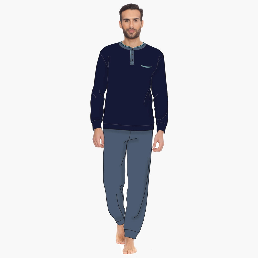Irge Pigiama Uomo Calibrato In Puro Cotone Lungo Serafino Elastico Caviglia  Art. Cum74