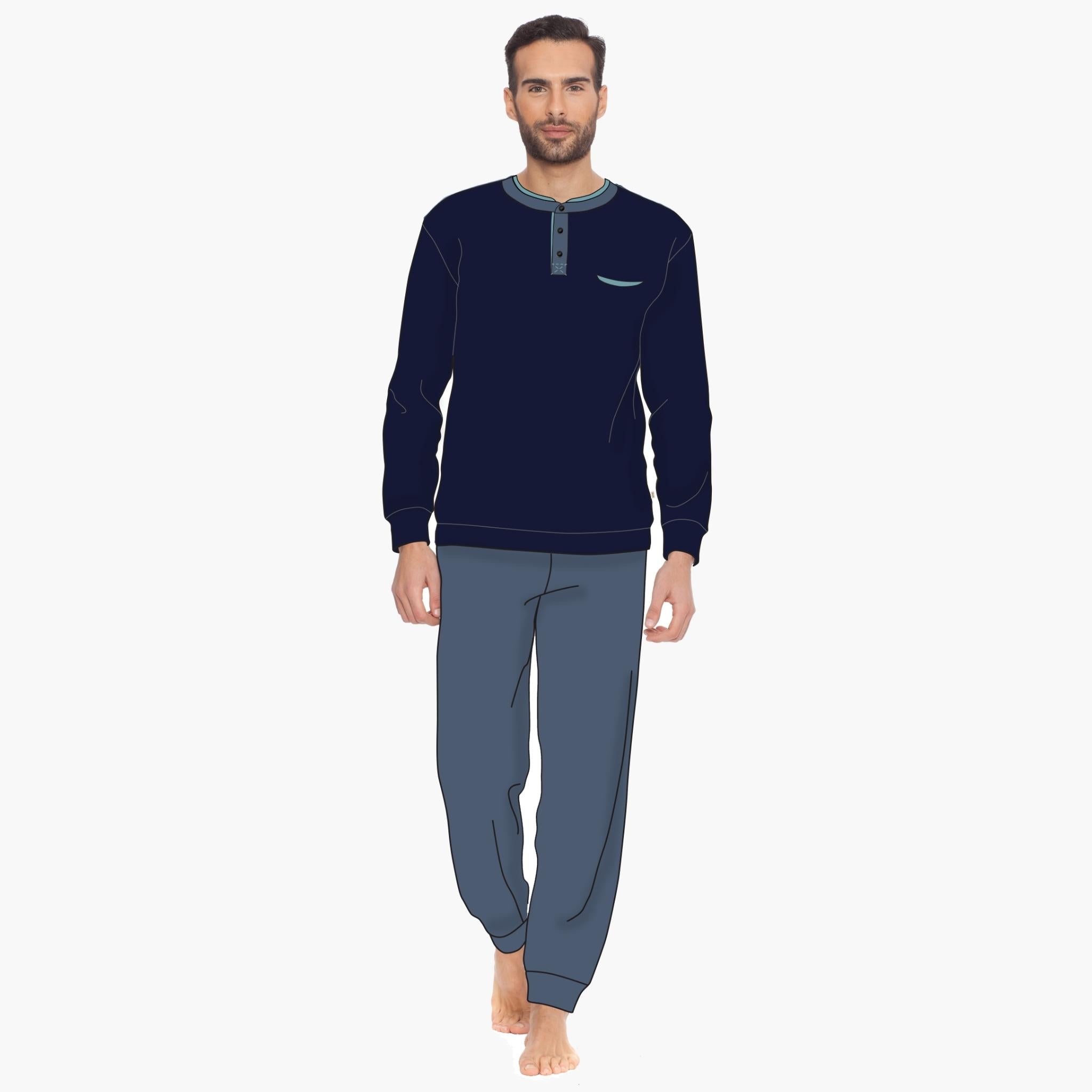 Irge Pigiama Uomo Calibrato In Puro Cotone Lungo Serafino Elastico Caviglia  Art. Cum74