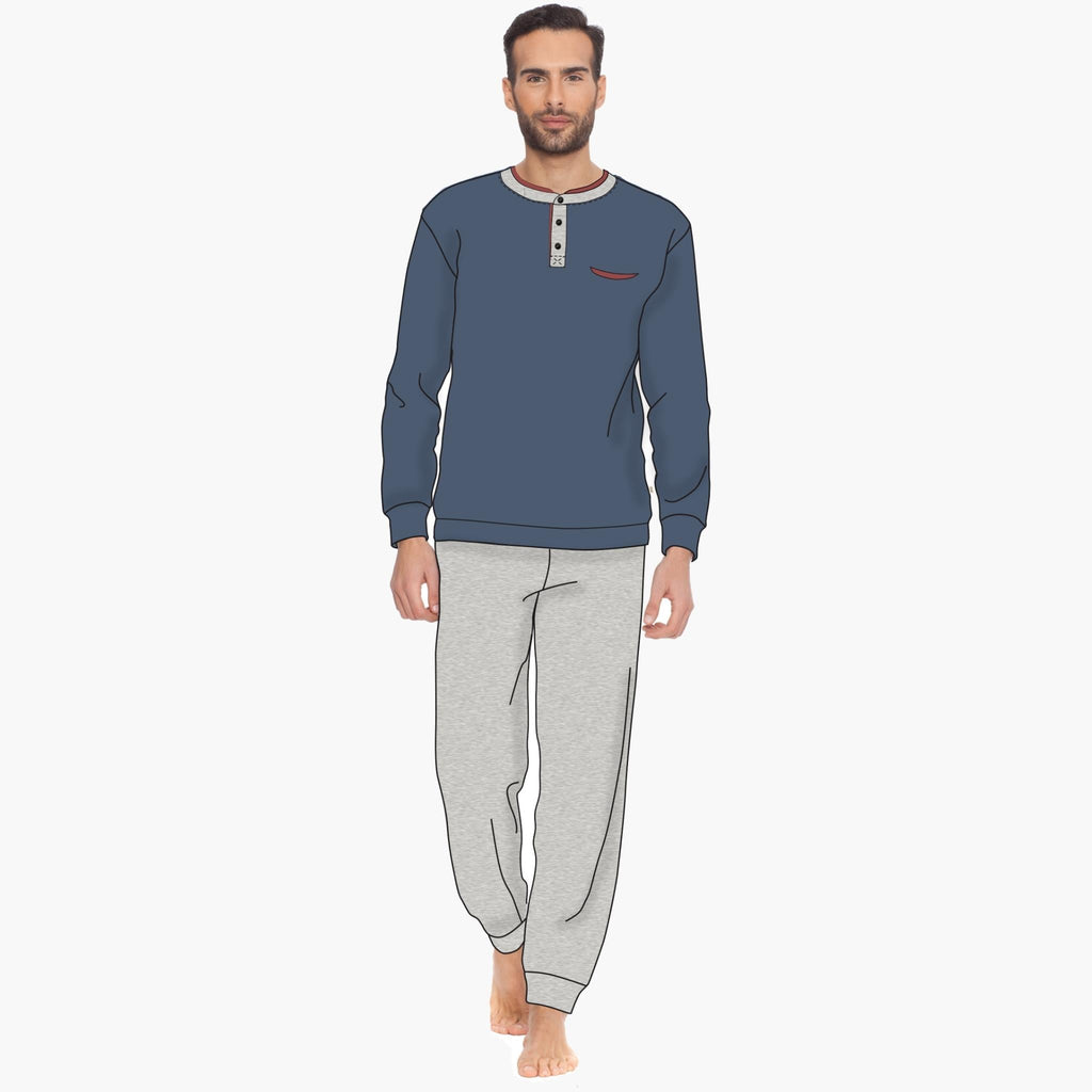 Irge Pigiama Uomo Calibrato In Puro Cotone Lungo Serafino Elastico Caviglia  Art. Cum74