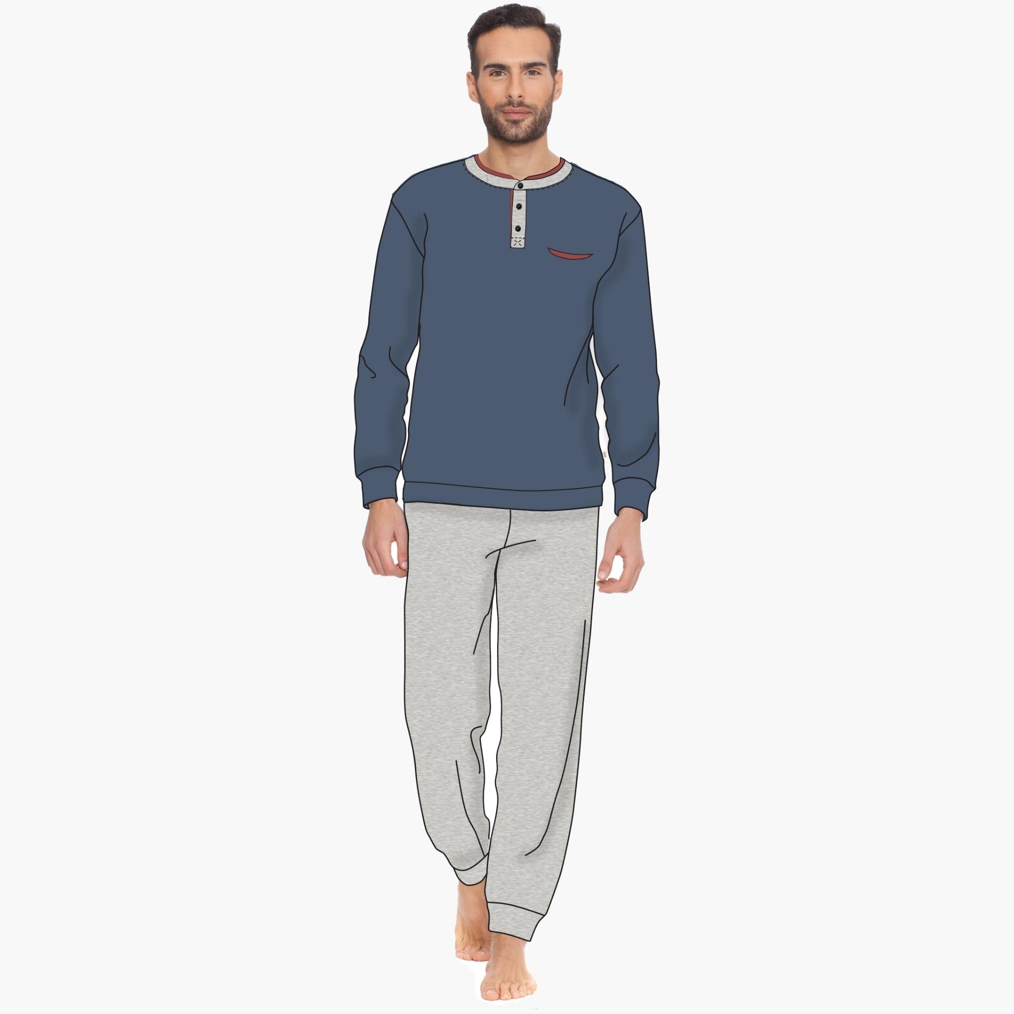 Irge Pigiama Uomo Calibrato In Puro Cotone Lungo Serafino Elastico Caviglia  Art. Cum74